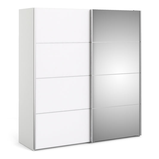 verona sliding wardrobe 180cm in white with white and mirror doors with 5 shelves
