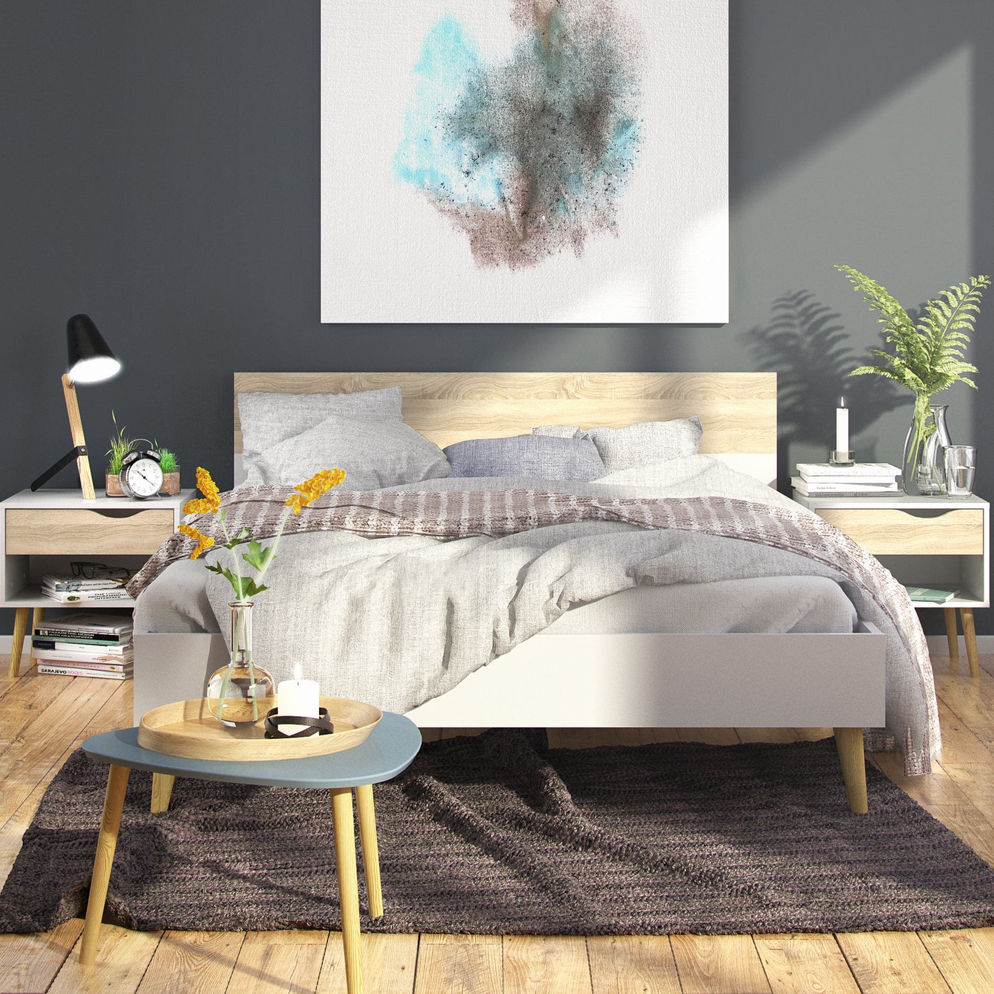 oslo euro double bed (140 x 200) in white and oak
