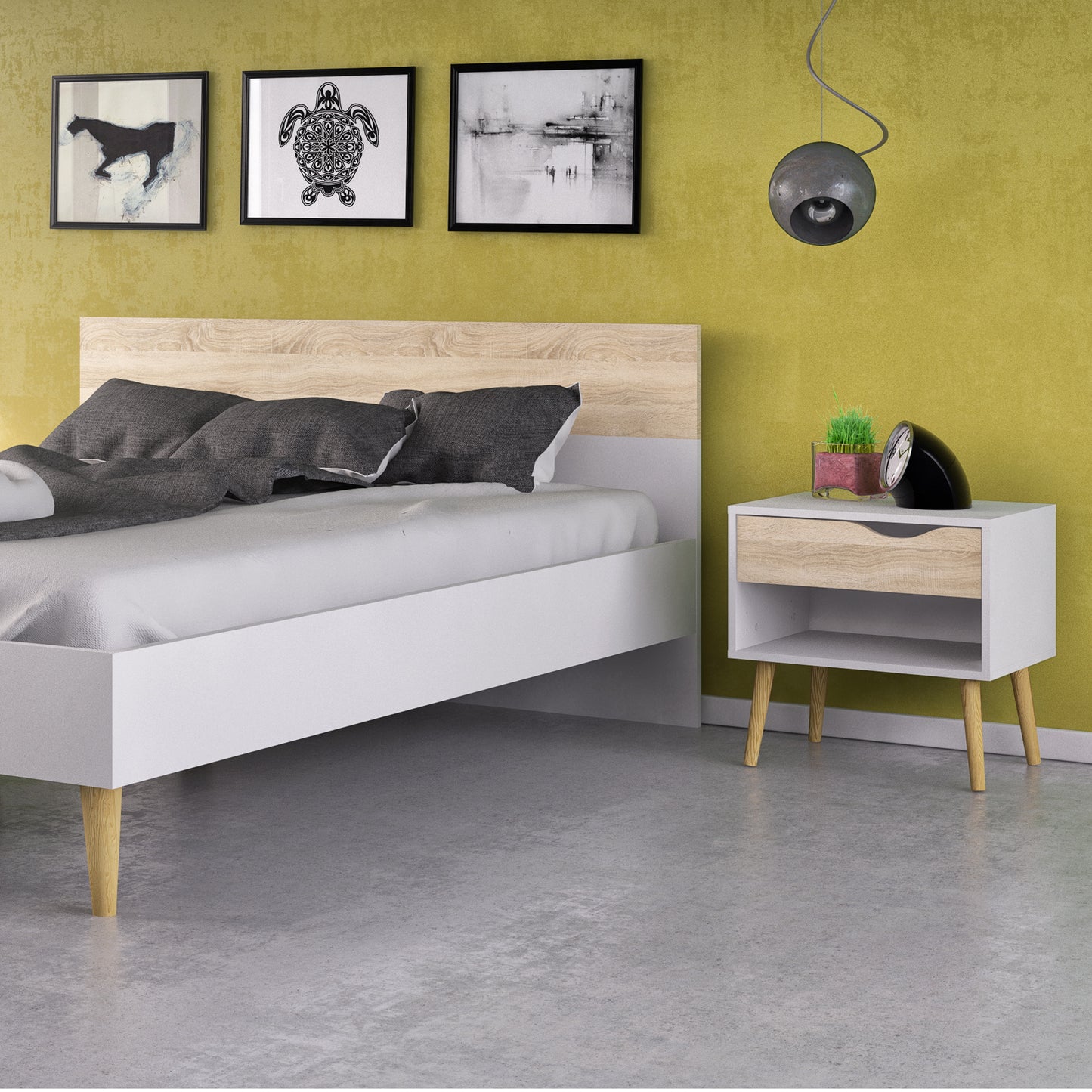 oslo euro double bed (140 x 200) in white and oak