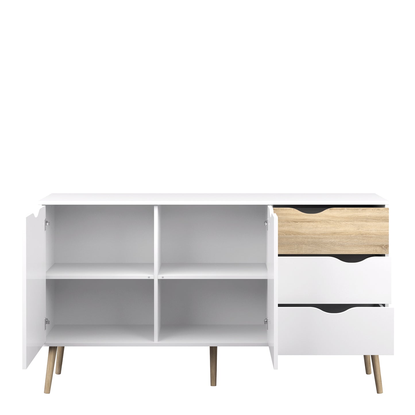 oslo sideboard large 3 drawers 2 doors in white and oak