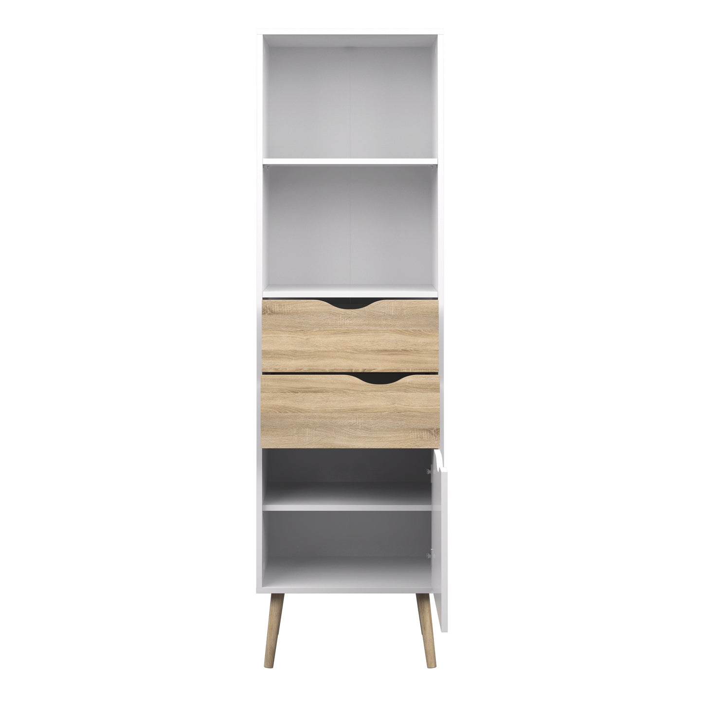 oslo bookcase 2 drawers 1 door in white and oak