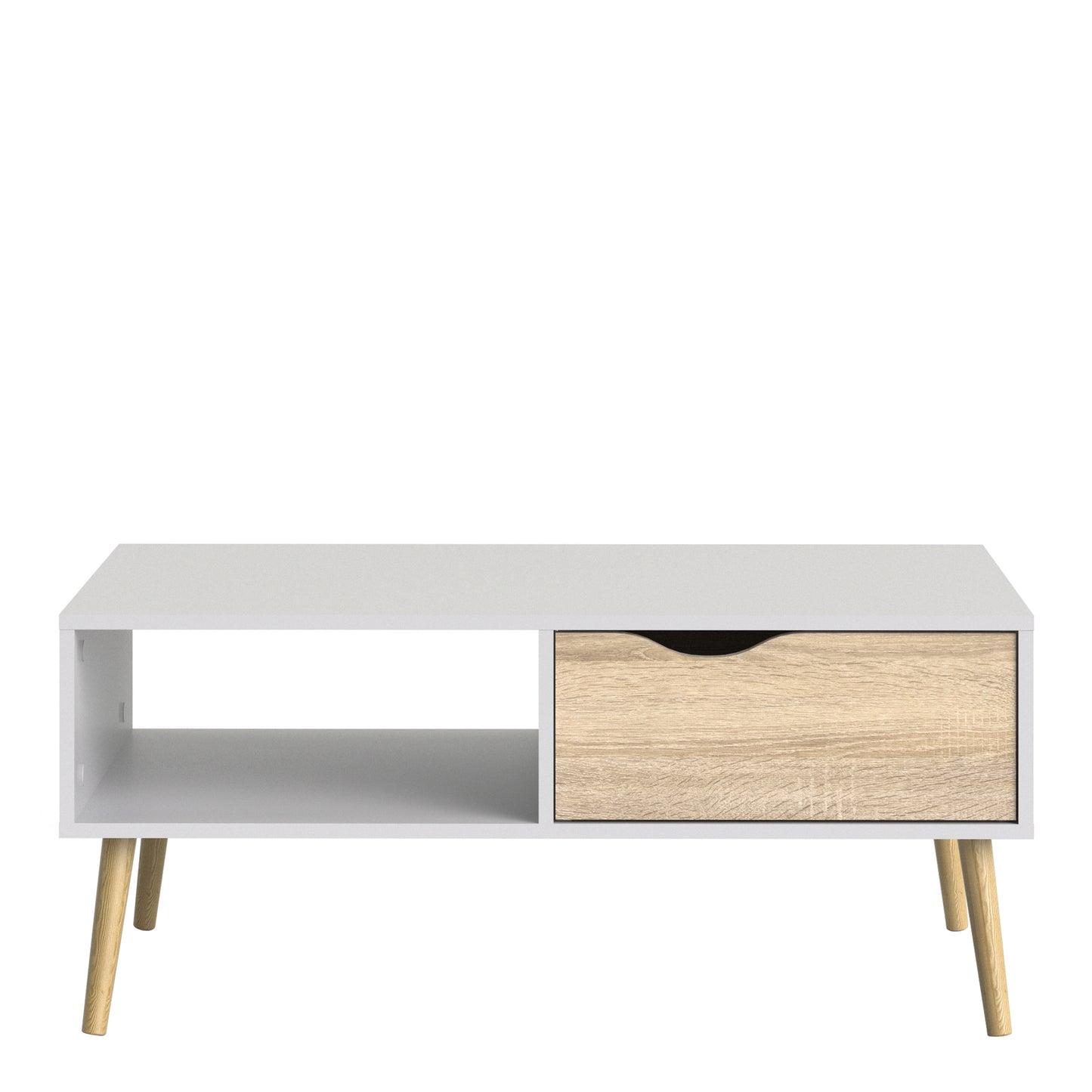 oslo coffee table 1 drawer 1 shelf in white and oak