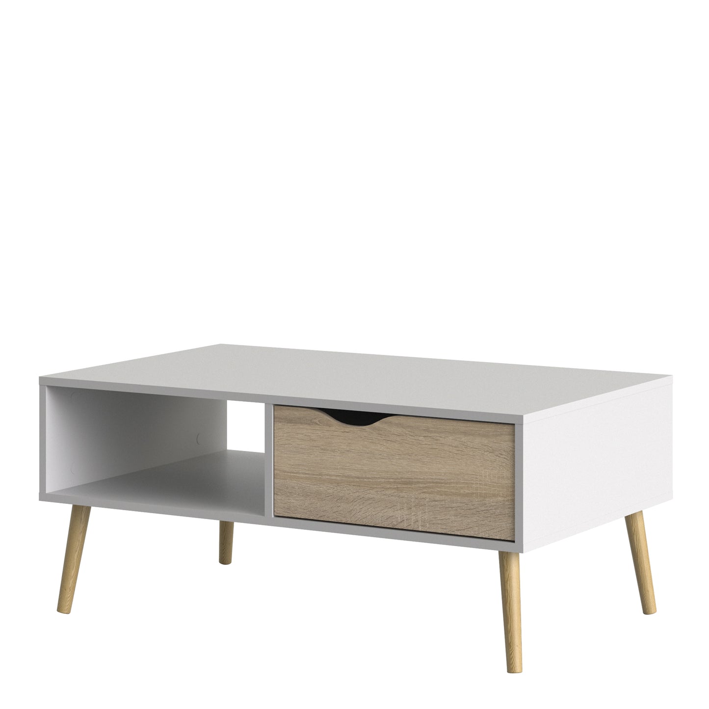 oslo coffee table 1 drawer 1 shelf in white and oak