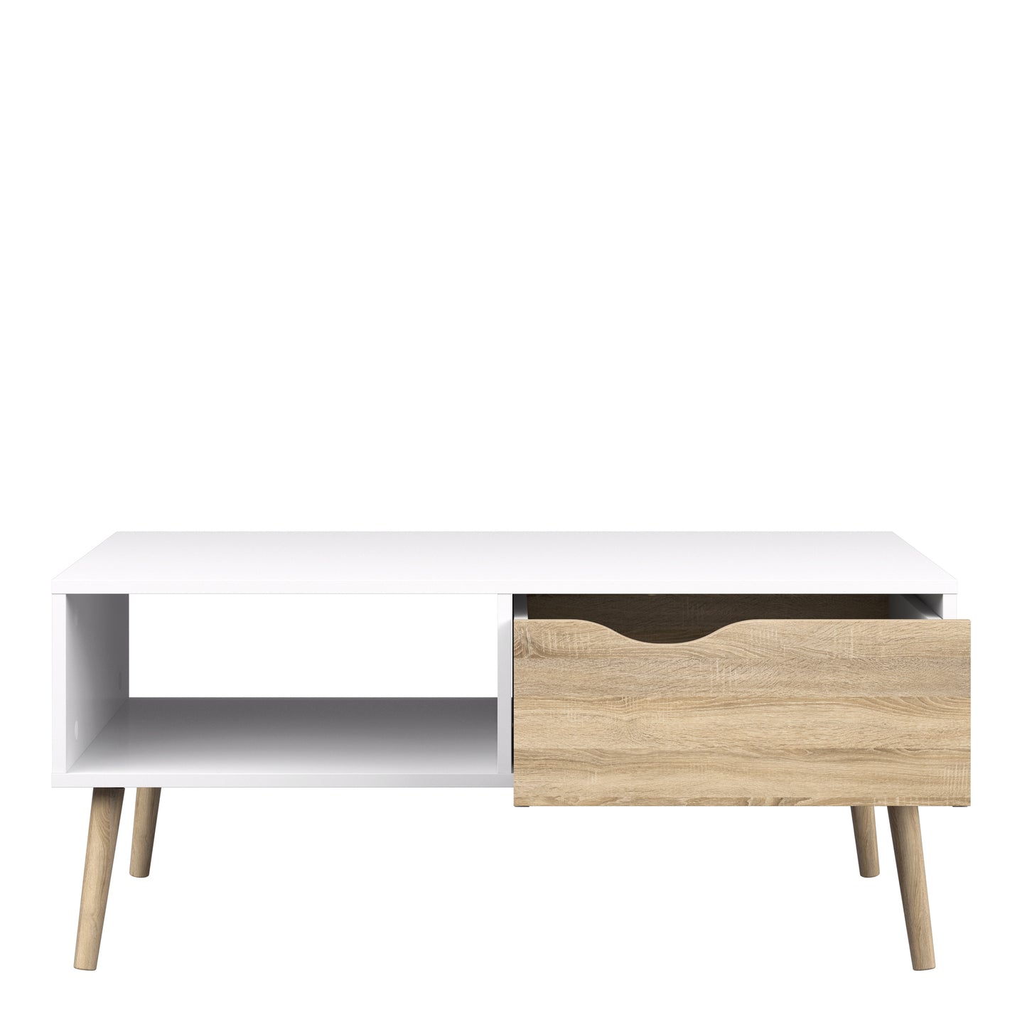 oslo coffee table 1 drawer 1 shelf in white and oak