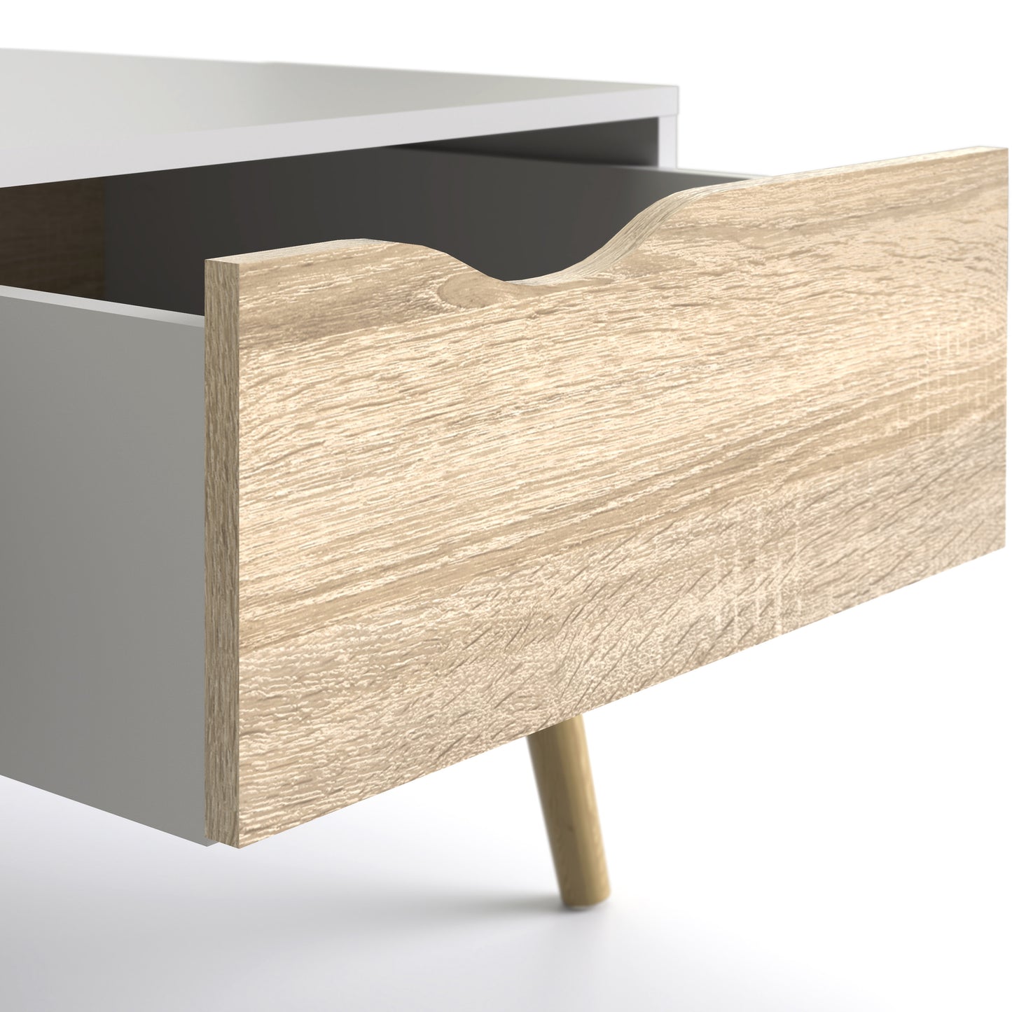 oslo coffee table 1 drawer 1 shelf in white and oak
