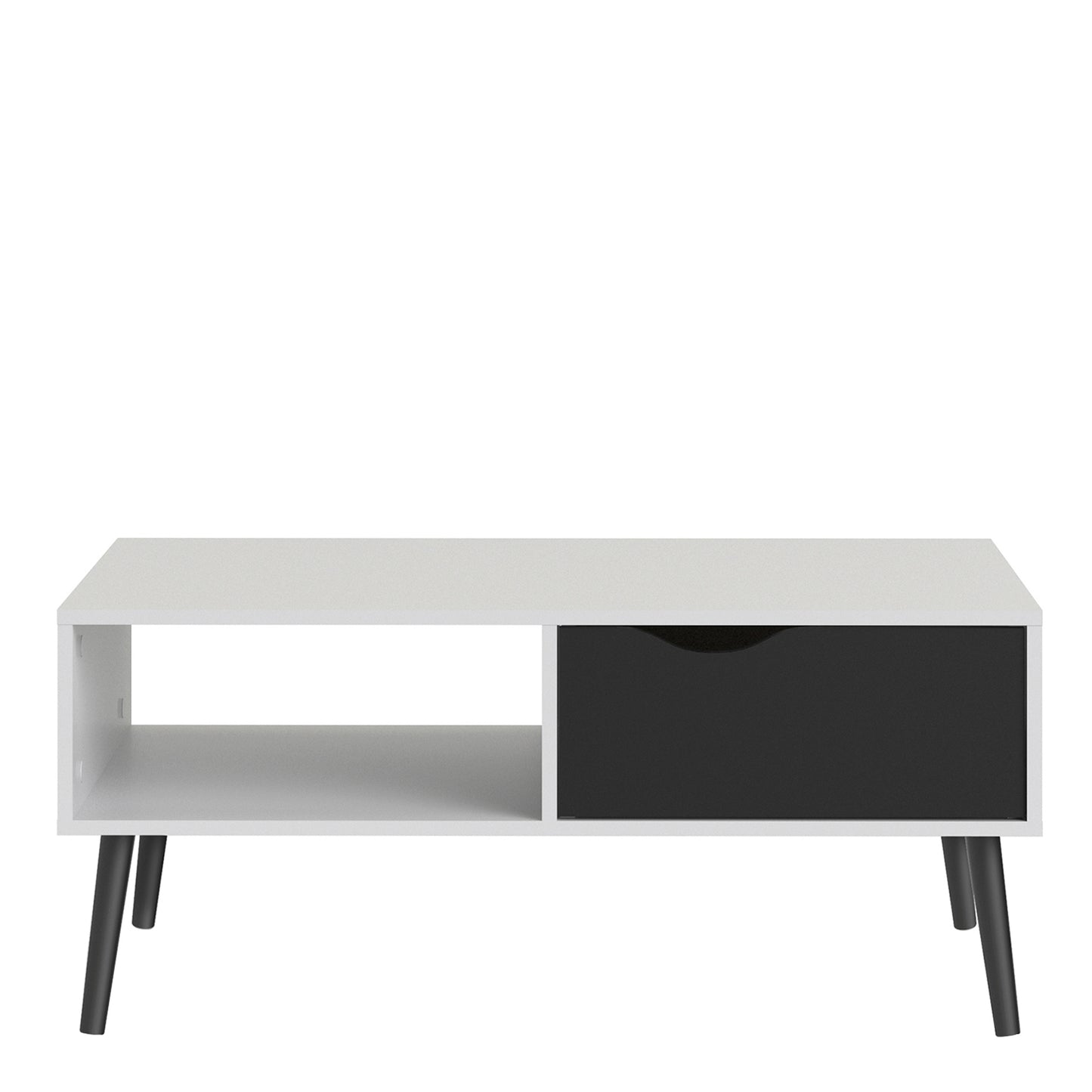 oslo coffee table 1 drawer 1 shelf in white and black matt