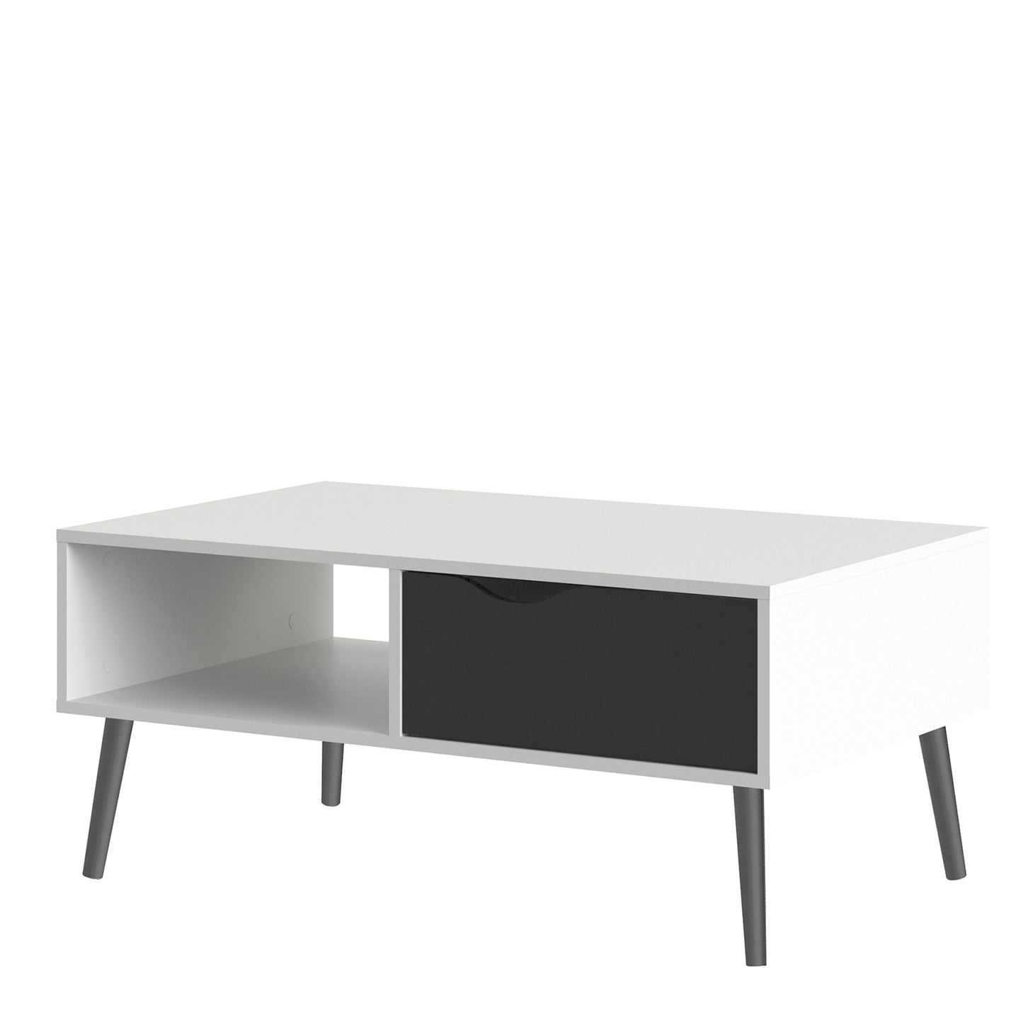 oslo coffee table 1 drawer 1 shelf in white and black matt