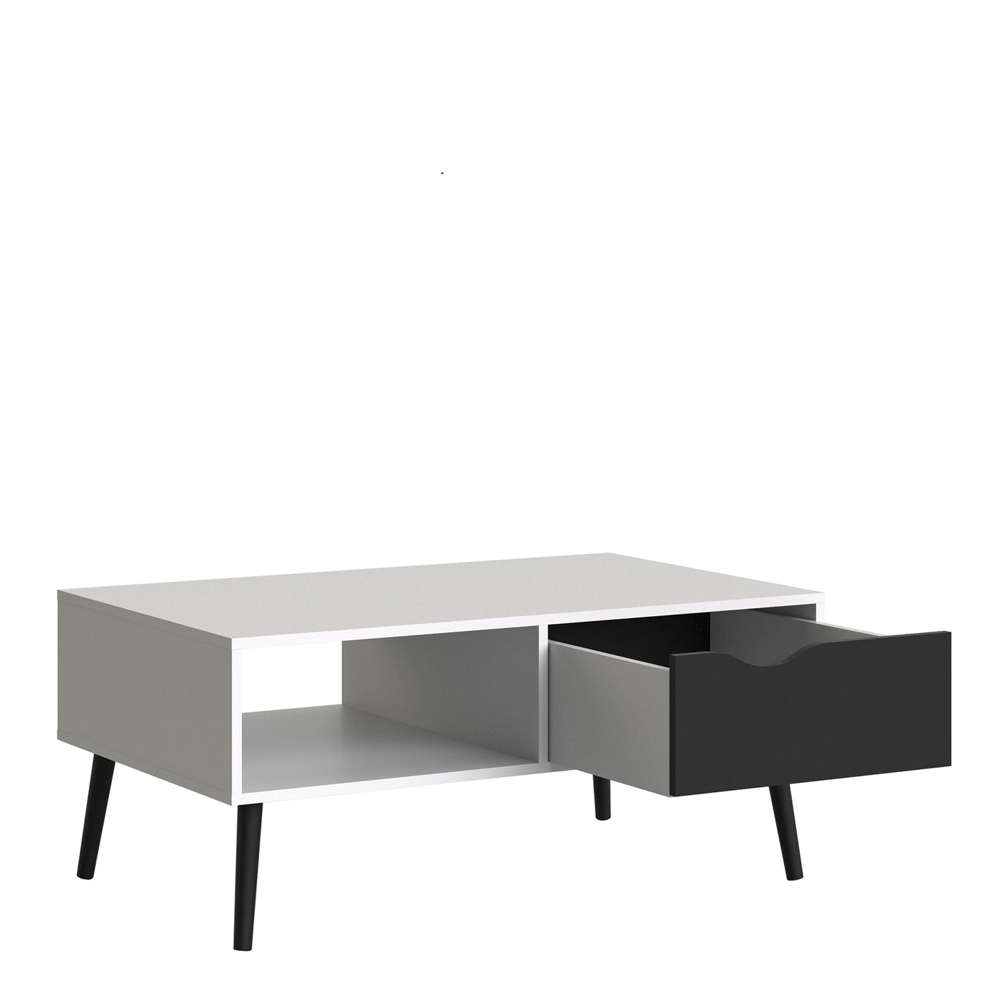 oslo coffee table 1 drawer 1 shelf in white and black matt