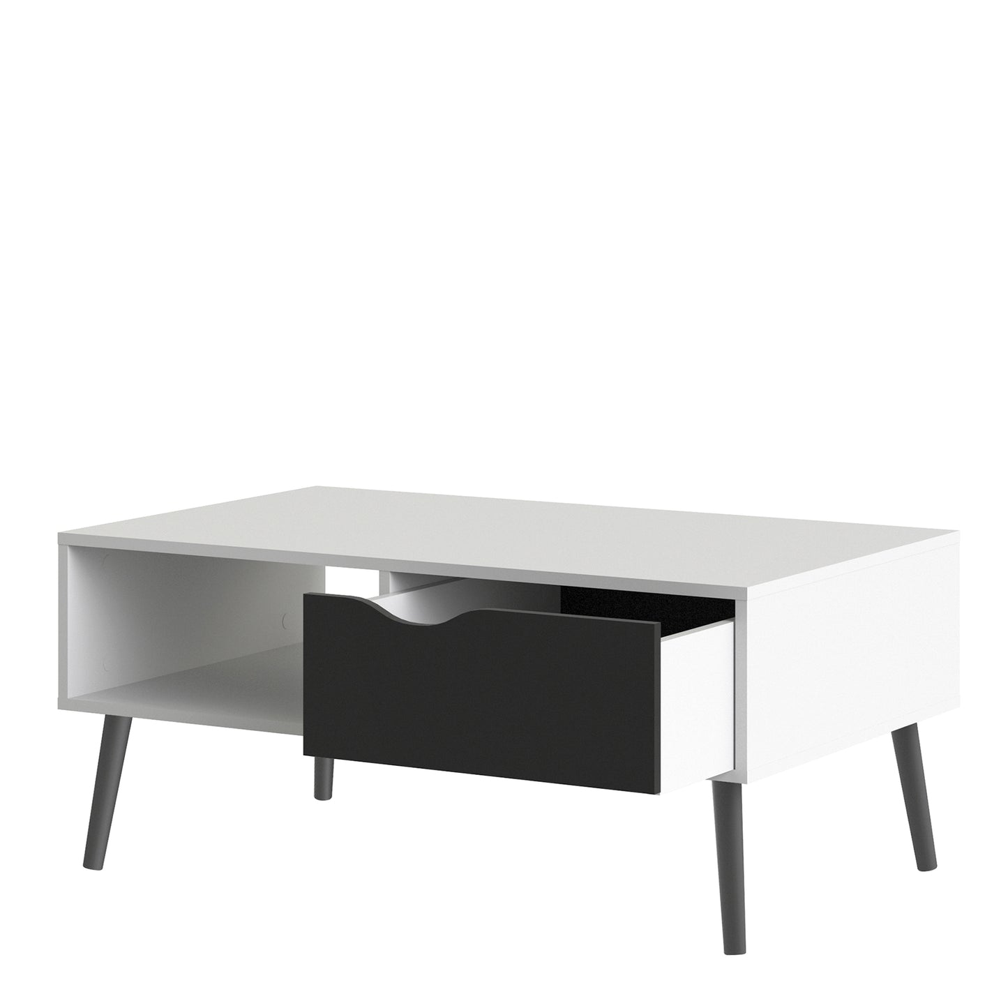 oslo coffee table 1 drawer 1 shelf in white and black matt