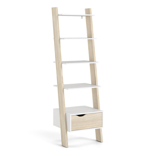 oslo leaning bookcase 1 drawer in white and oak