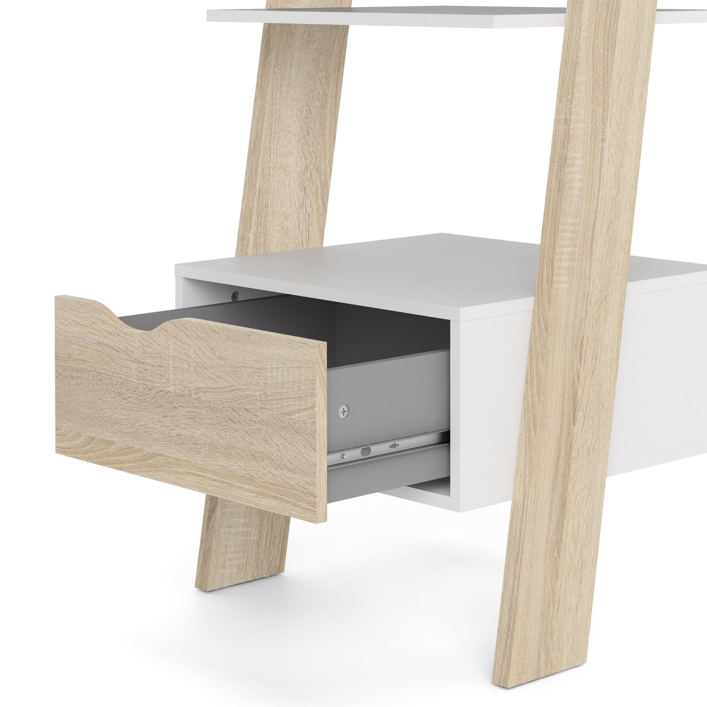 oslo leaning bookcase 1 drawer in white and oak