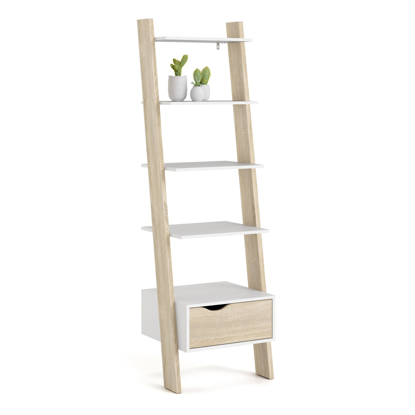 oslo leaning bookcase 1 drawer in white and oak