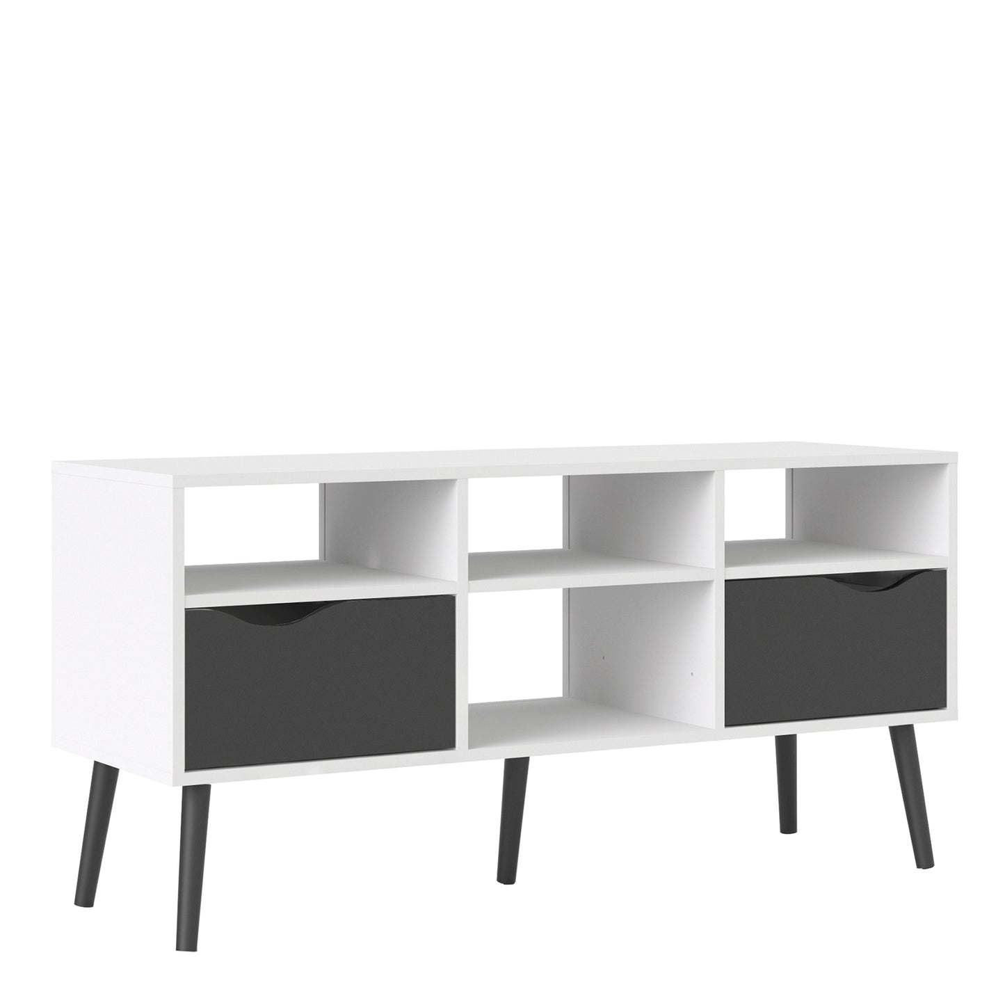 oslo tv unit wide 2 drawers 4 shelves in white and black matt