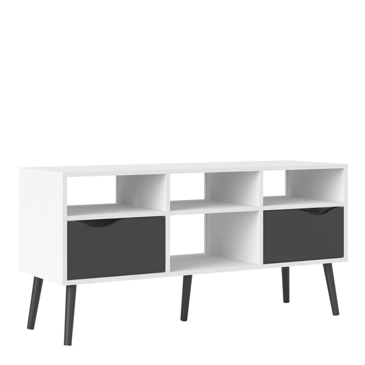 oslo tv unit wide 2 drawers 4 shelves in white and black matt