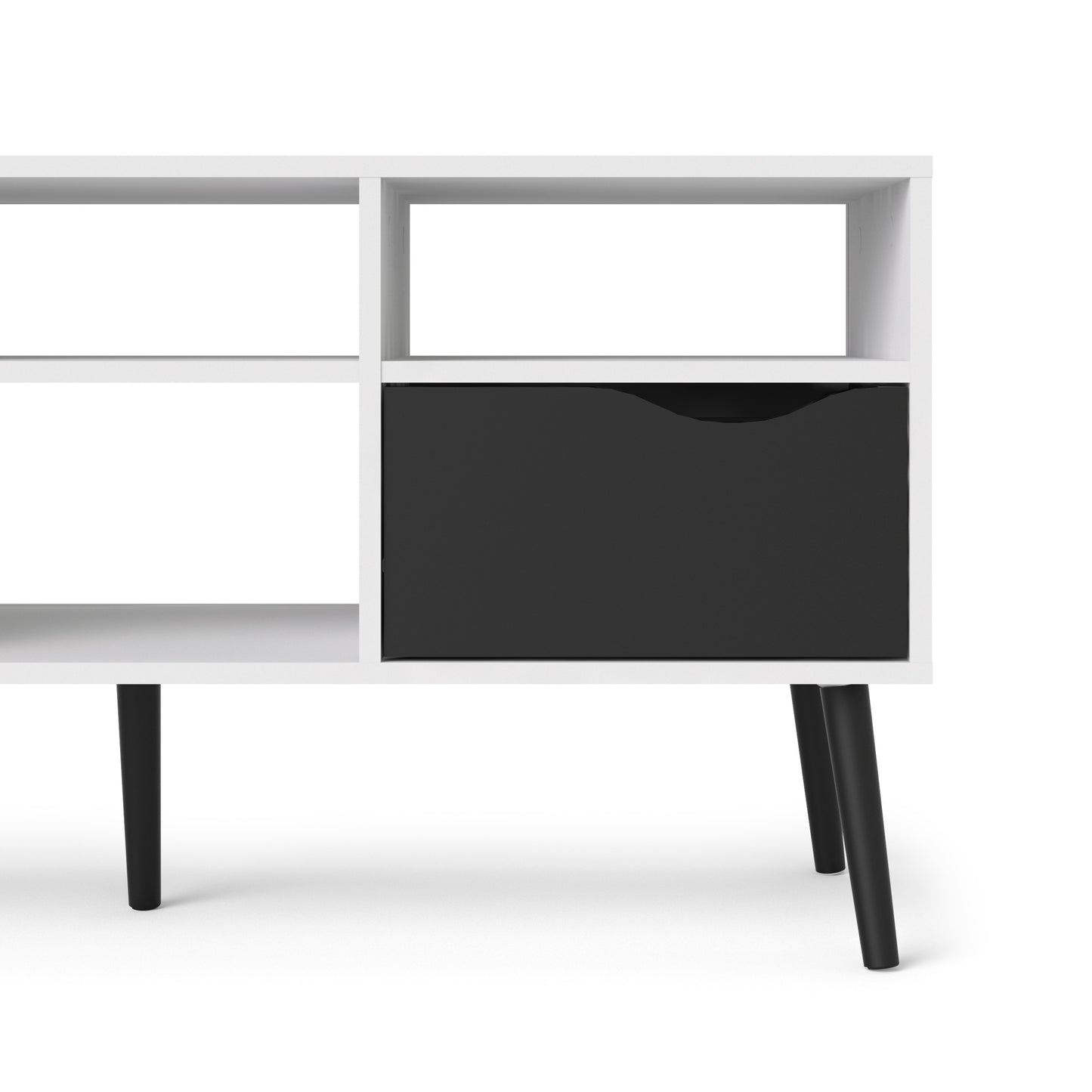 oslo tv unit wide 2 drawers 4 shelves in white and black matt