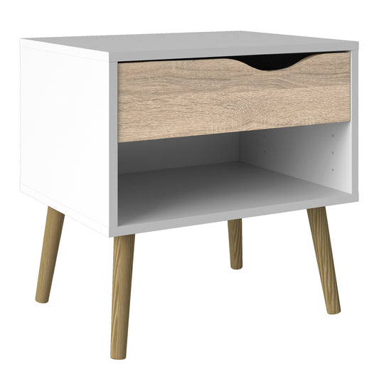 oslo bedside 1 drawer in white and oak