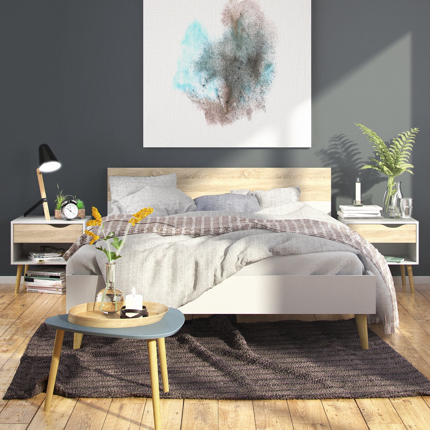 oslo bedside 1 drawer in white and oak