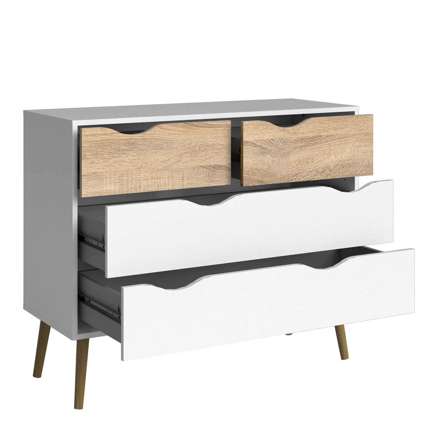 oslo chest of 4 drawers in white and oak
