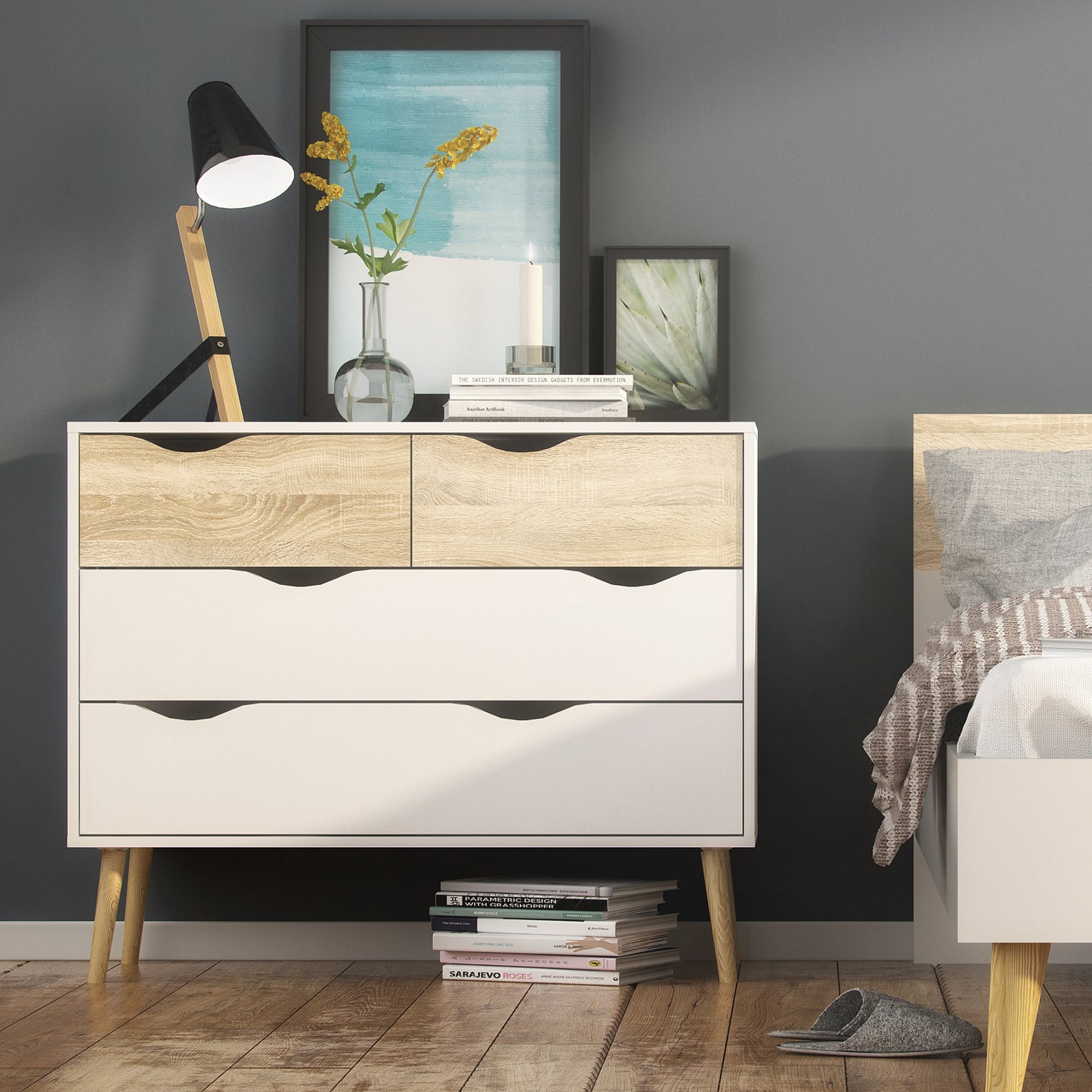 oslo chest of 4 drawers in white and oak