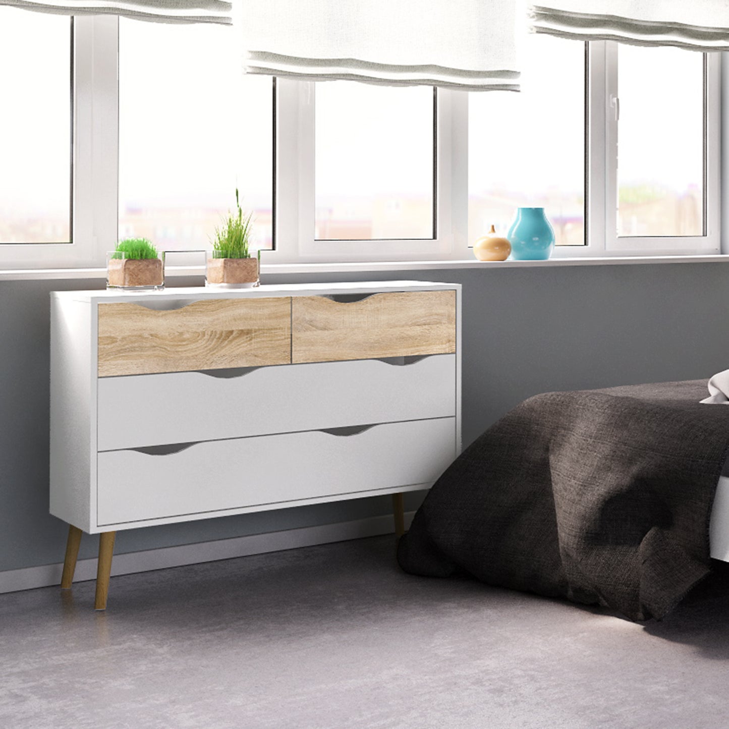 oslo chest of 4 drawers in white and oak