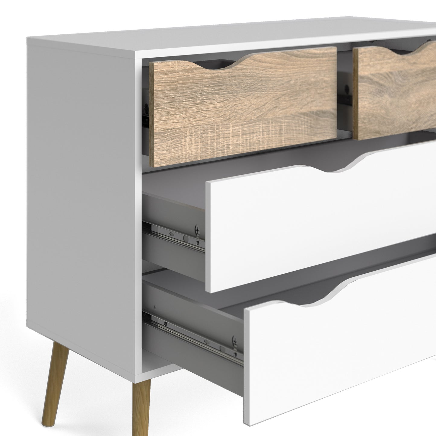 oslo chest of 4 drawers in white and oak