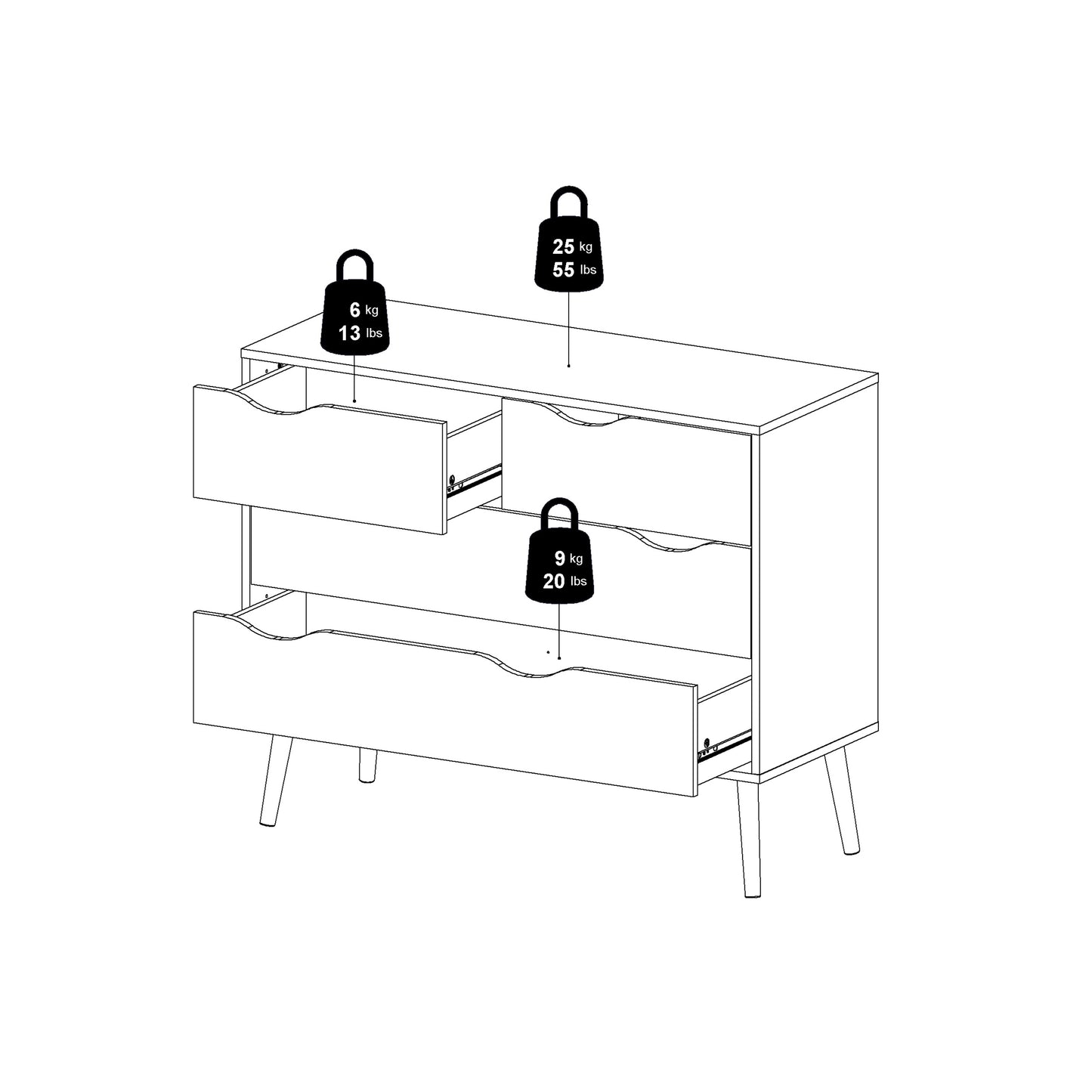 oslo chest of 4 drawers in black and oak