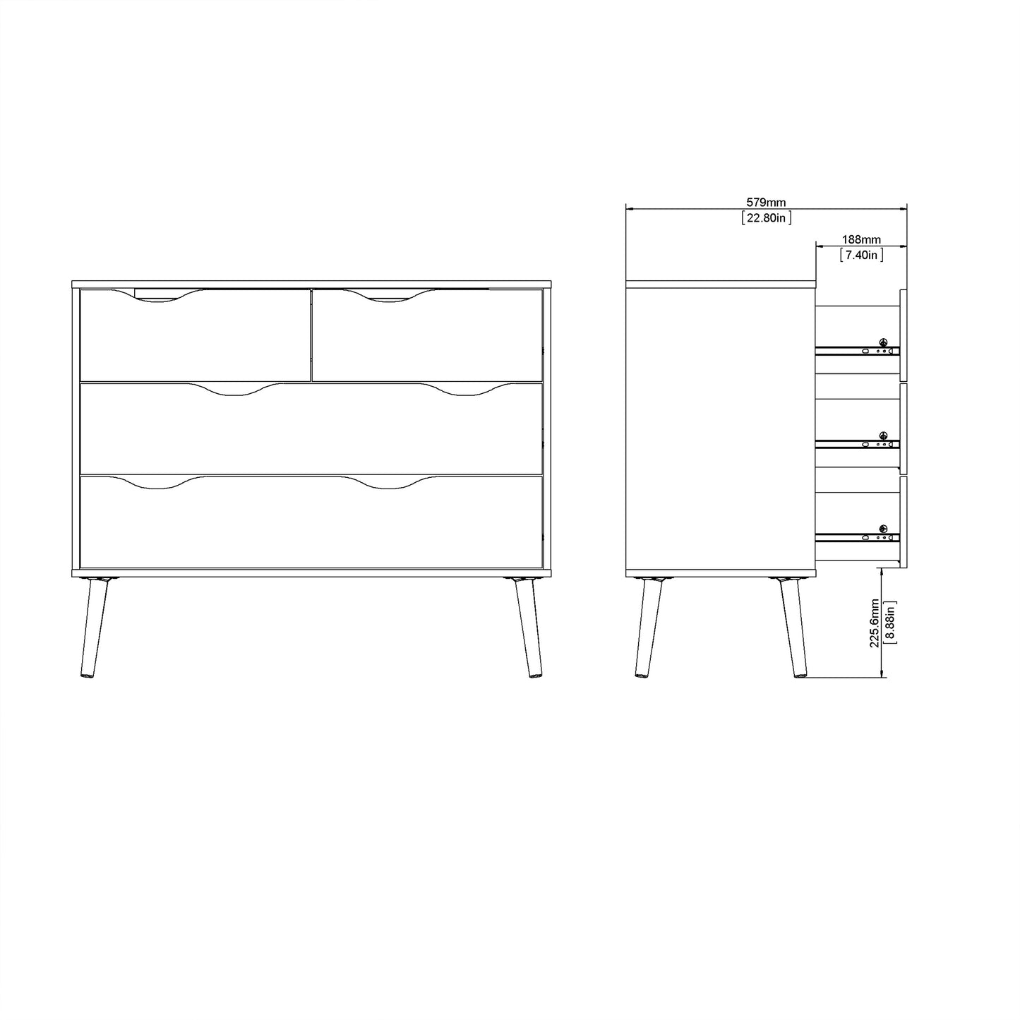 oslo chest of 4 drawers in black and oak