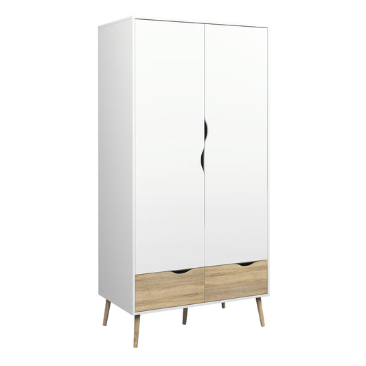 oslo wardrobe 2 doors 2 drawers in white and oak