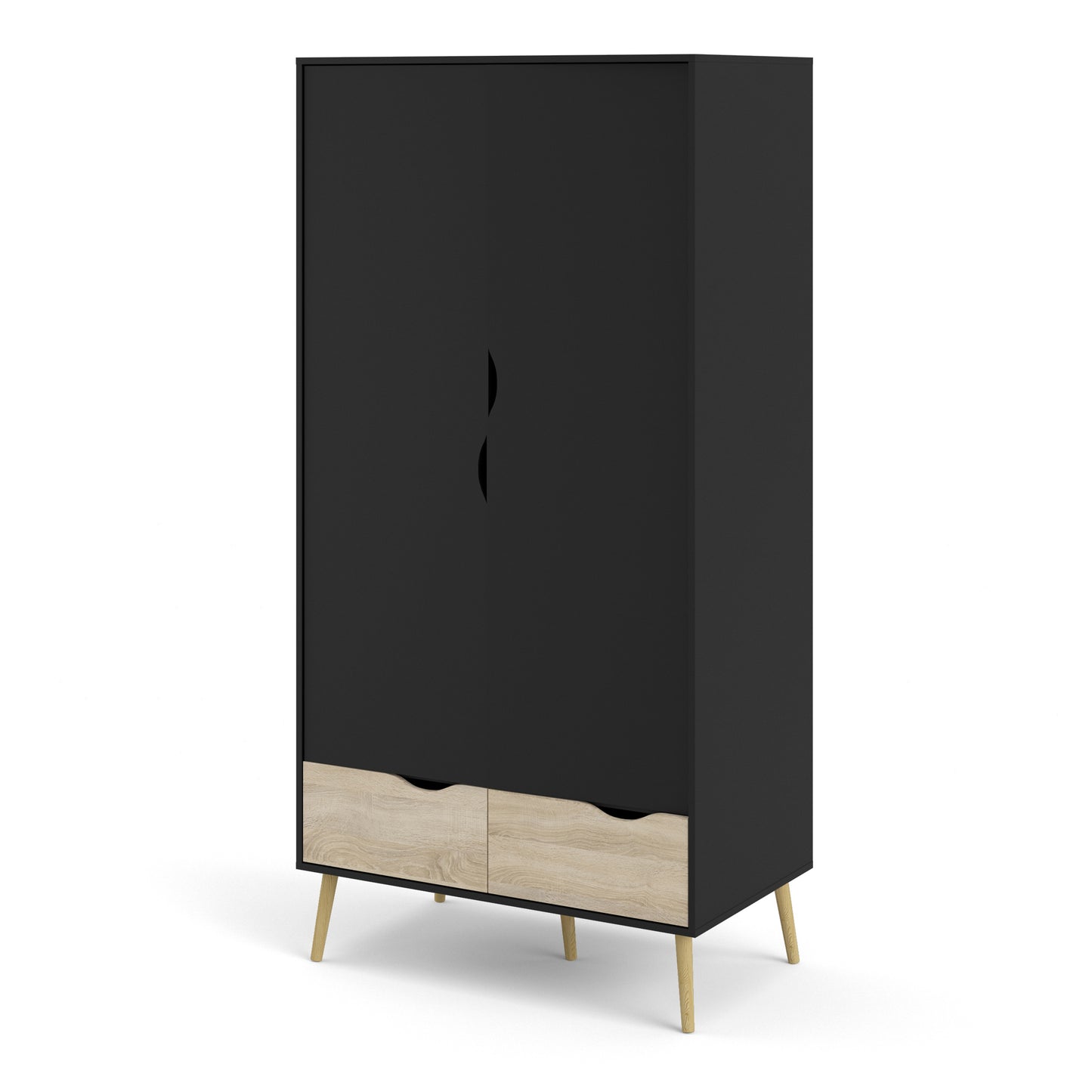 oslo wardrobe 2 doors 2 drawers in black and oak