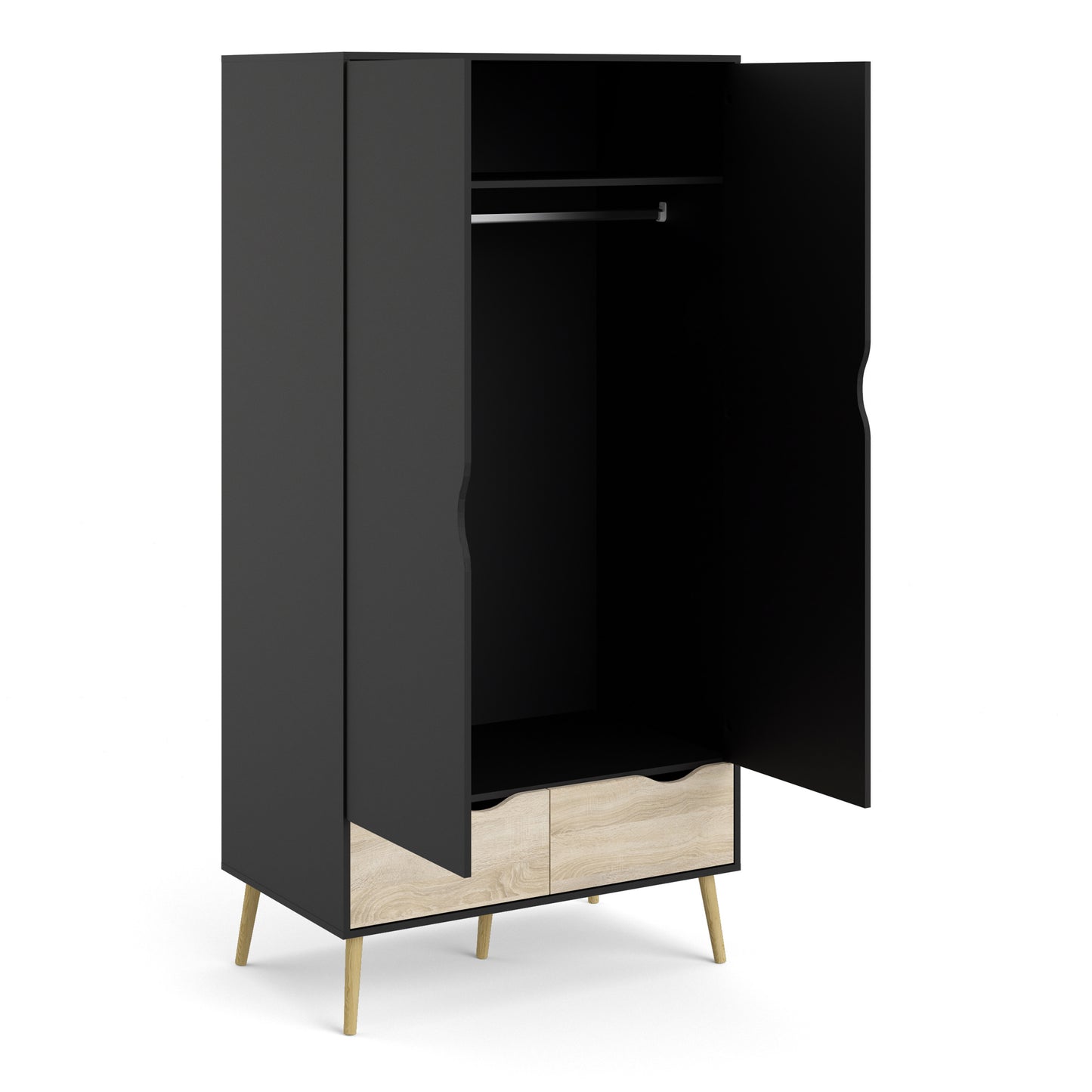 oslo wardrobe 2 doors 2 drawers in black and oak