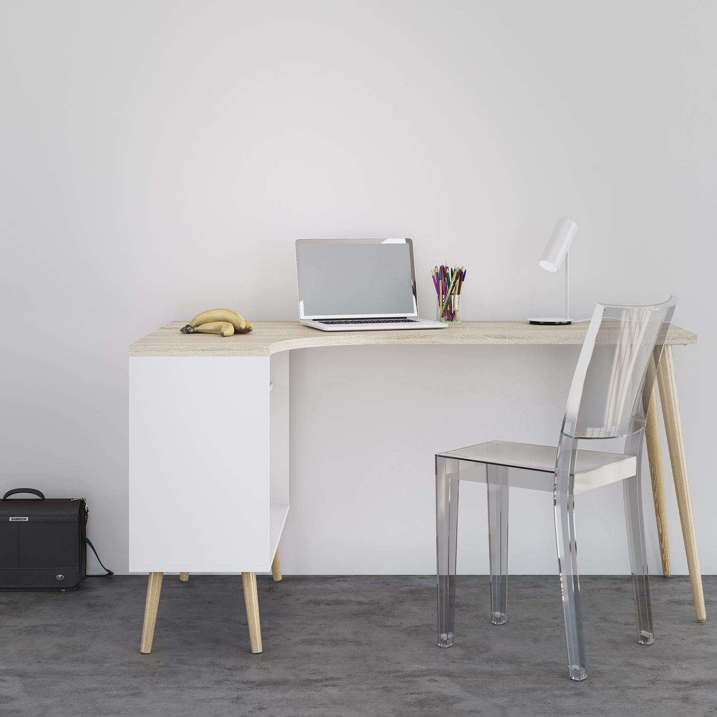 oslo desk 2 drawer in white and oak