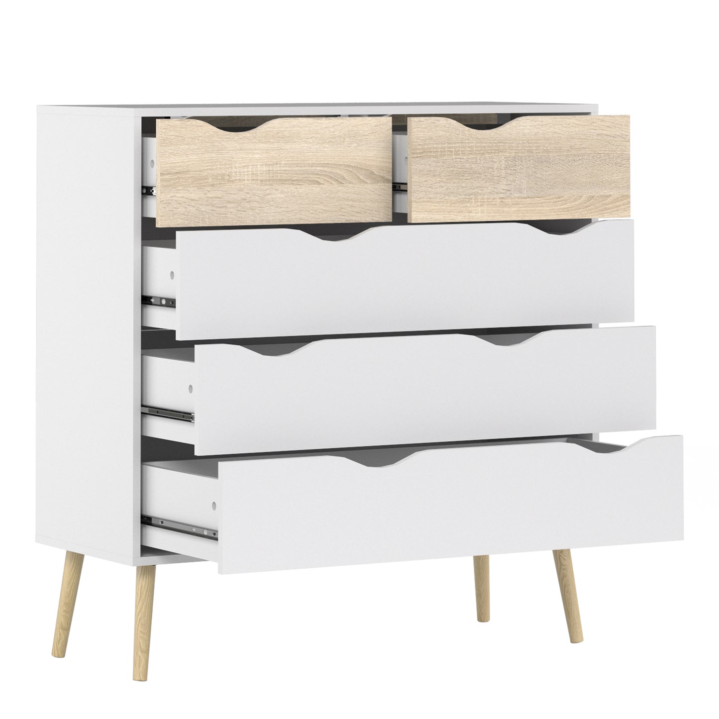oslo chest of 5 drawers in white and oak