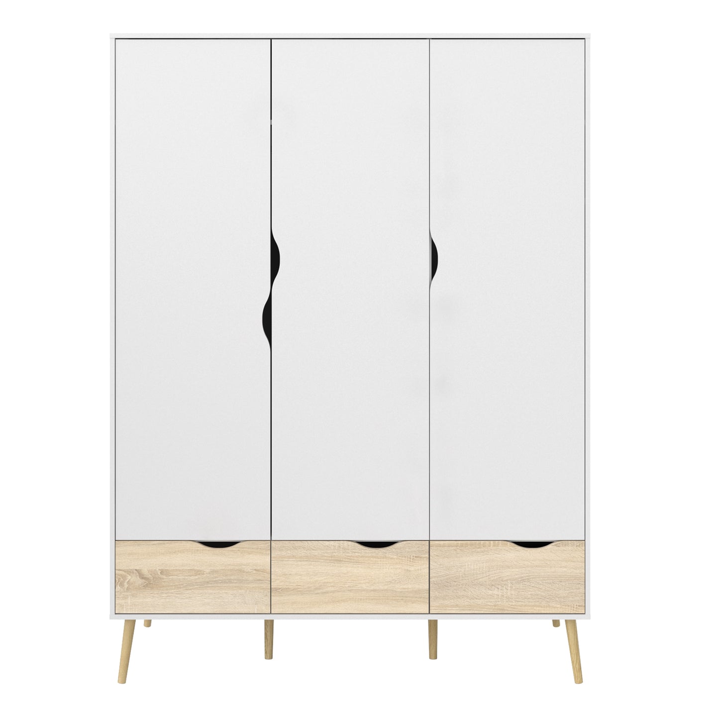 oslo wardrobe 3 doors 3 drawers in white and oak