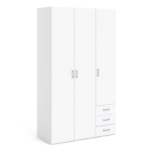 space wardrobe 3 doors 3 drawers in white 2000