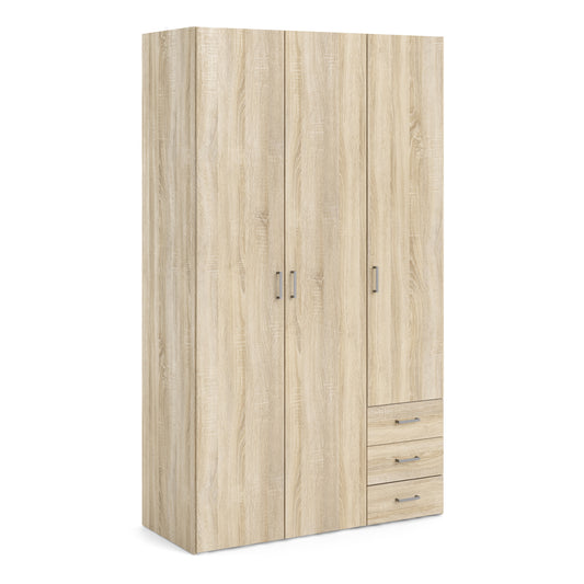 space wardrobe 3 doors 3 drawers in oak 2000