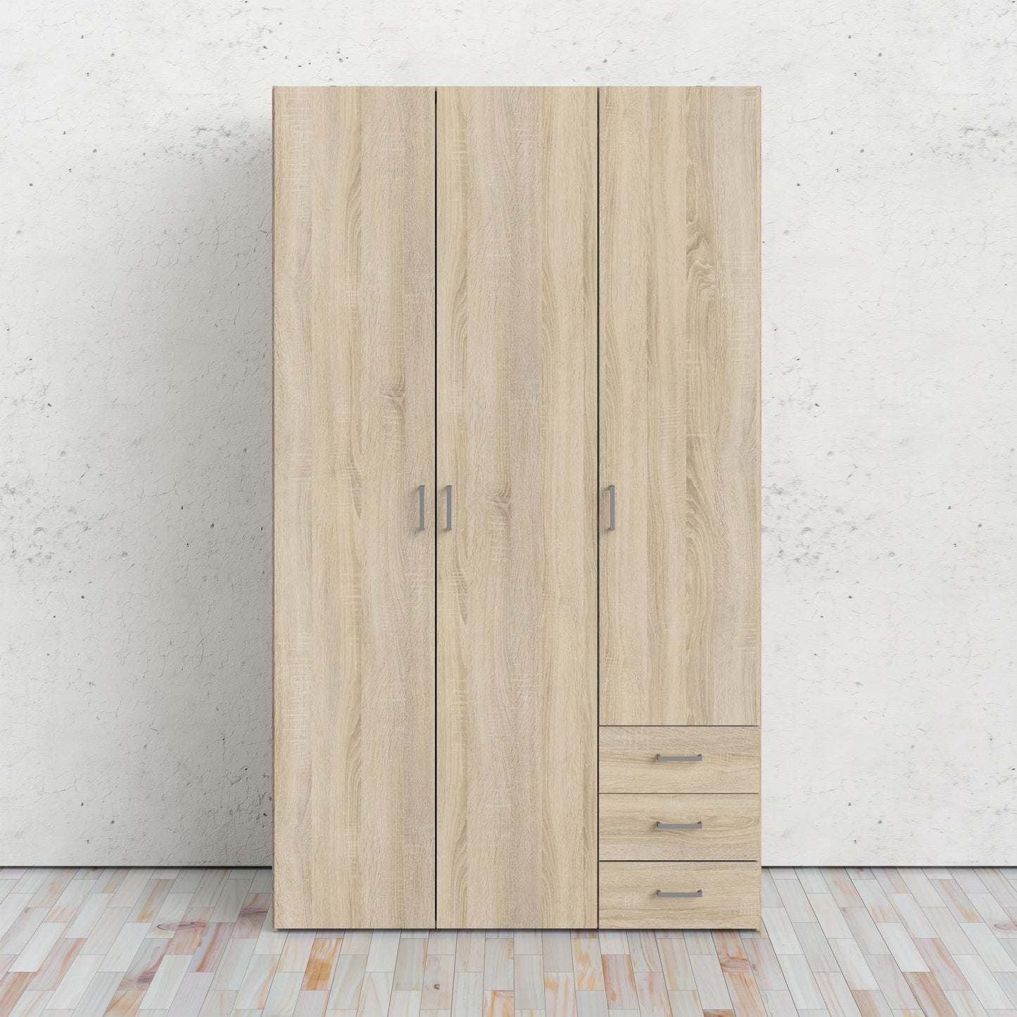 space wardrobe 3 doors 3 drawers in oak 2000