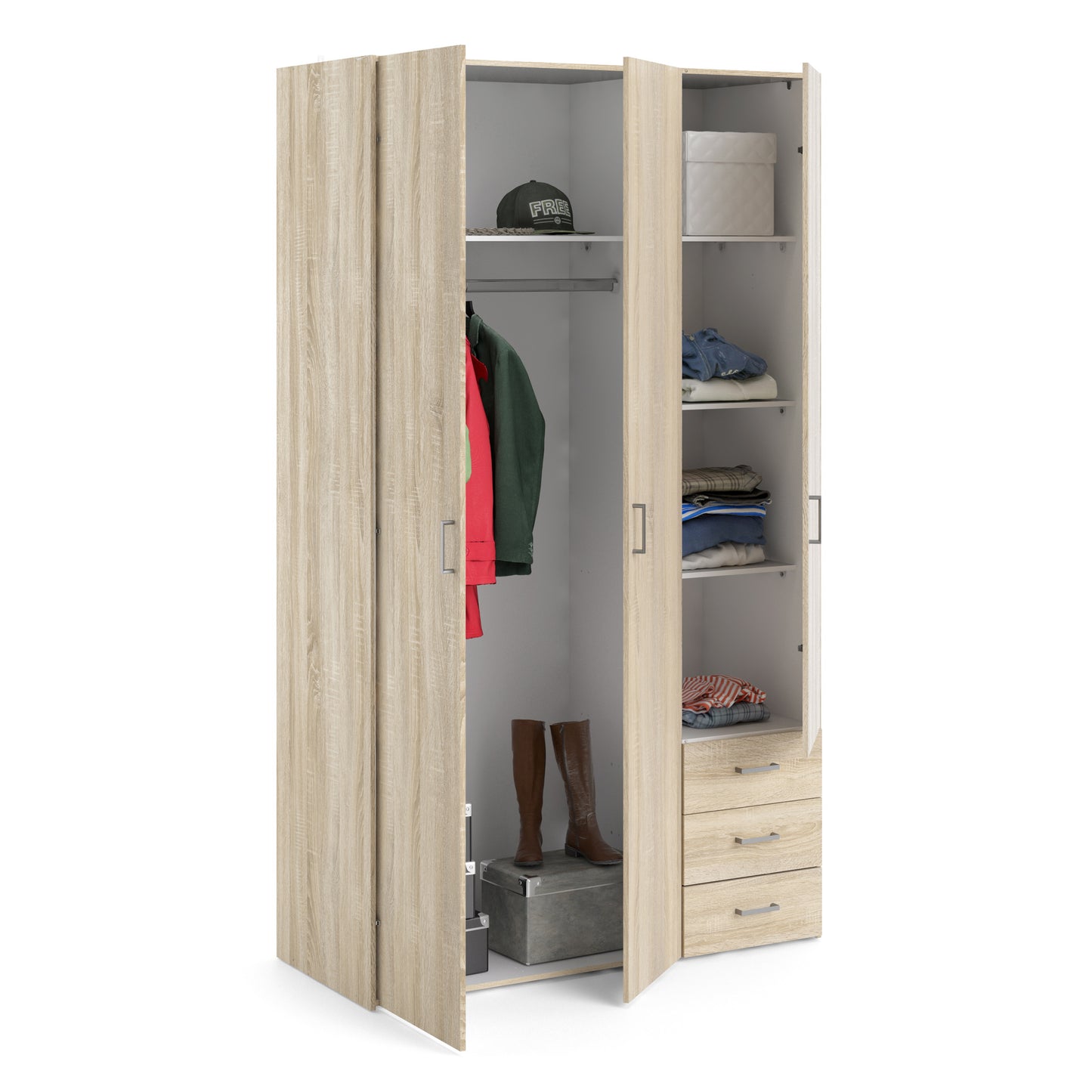 space wardrobe 3 doors 3 drawers in oak 2000
