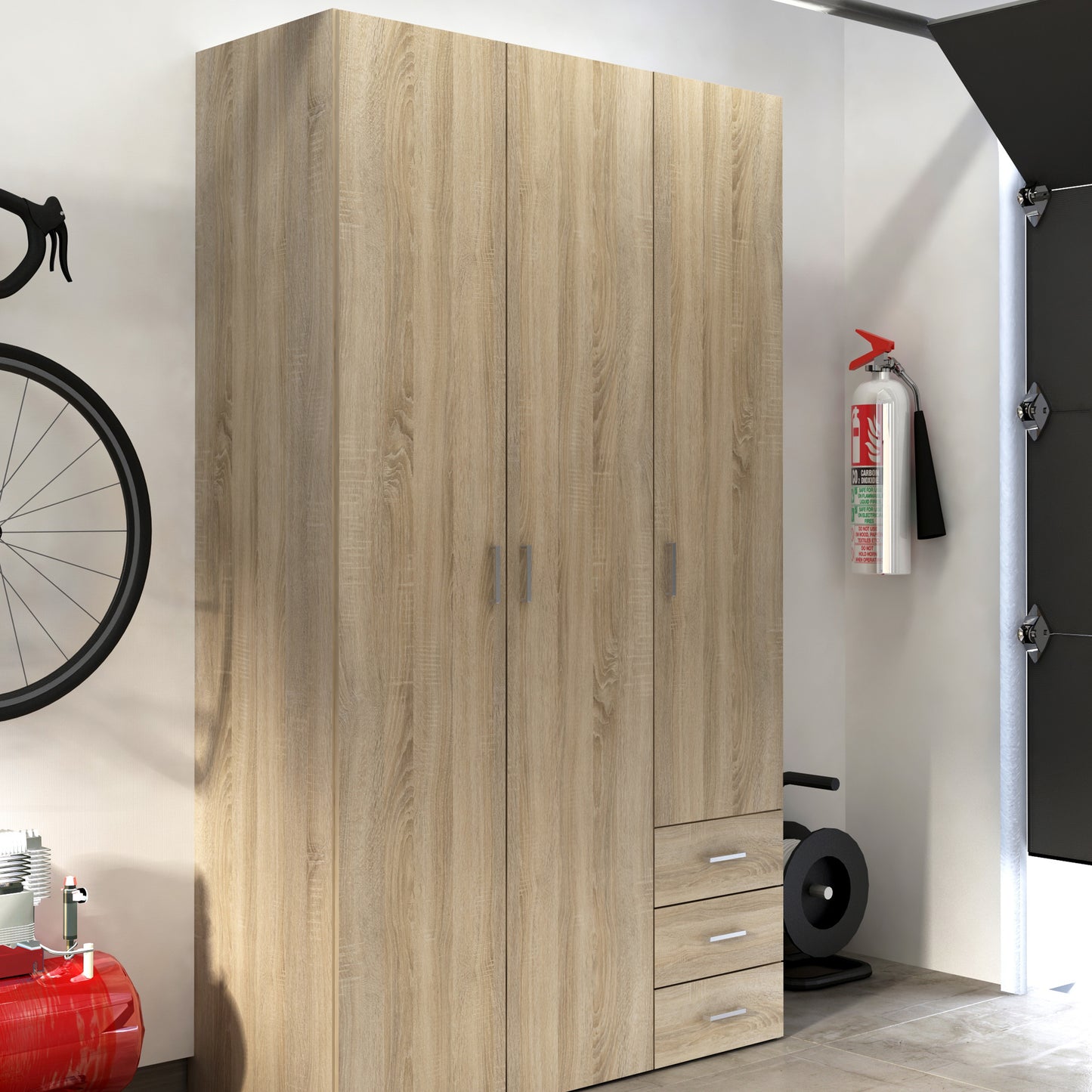 space wardrobe 3 doors 3 drawers in oak 2000