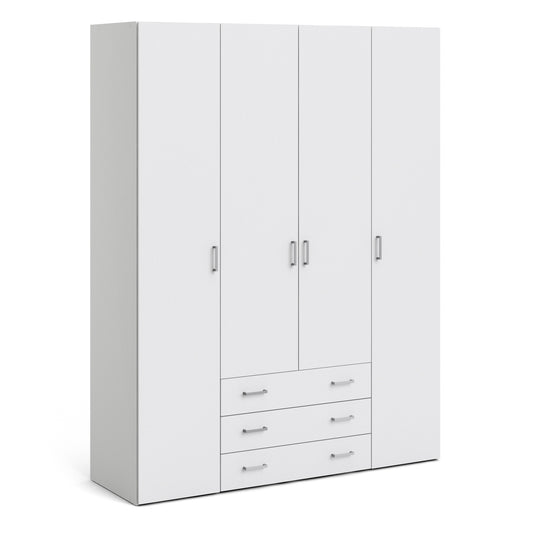 space wardrobe 4 doors 3 drawers in white 2000