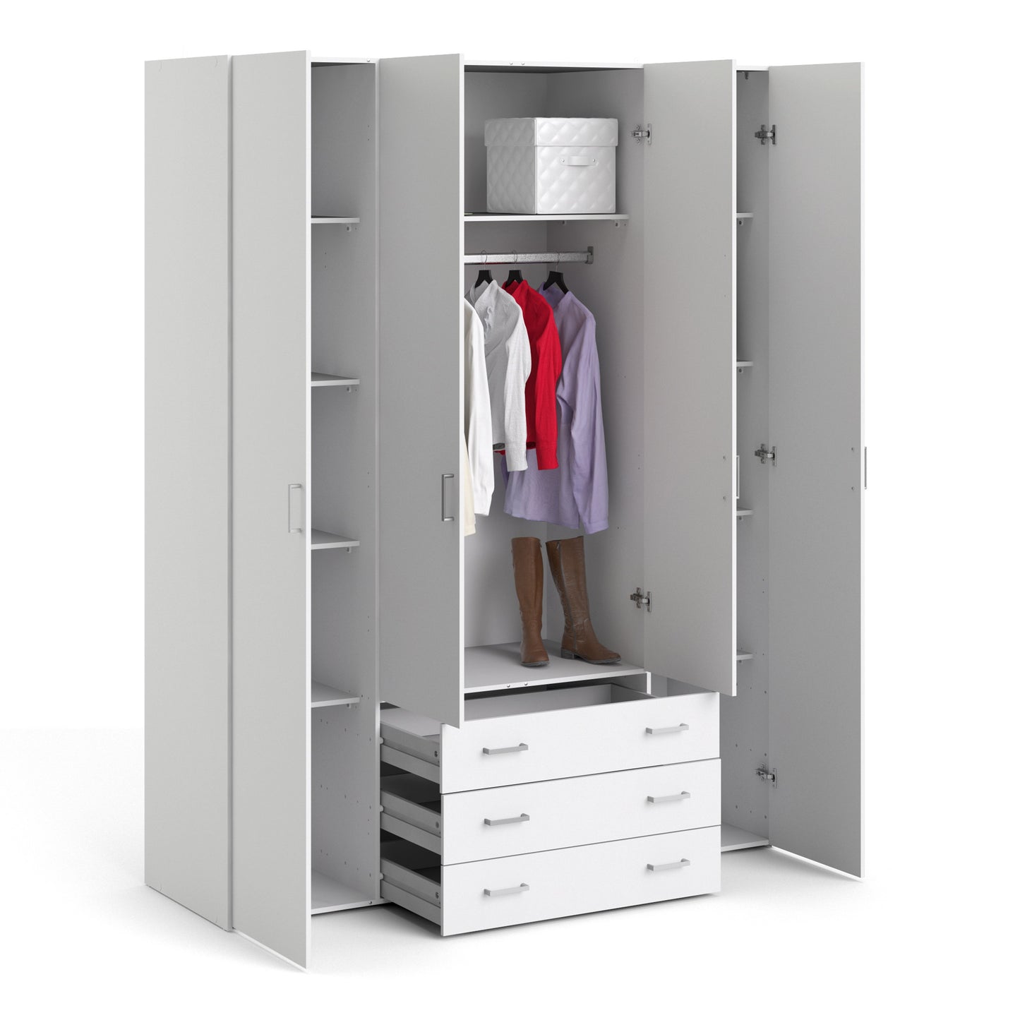 space wardrobe 4 doors 3 drawers in white 2000