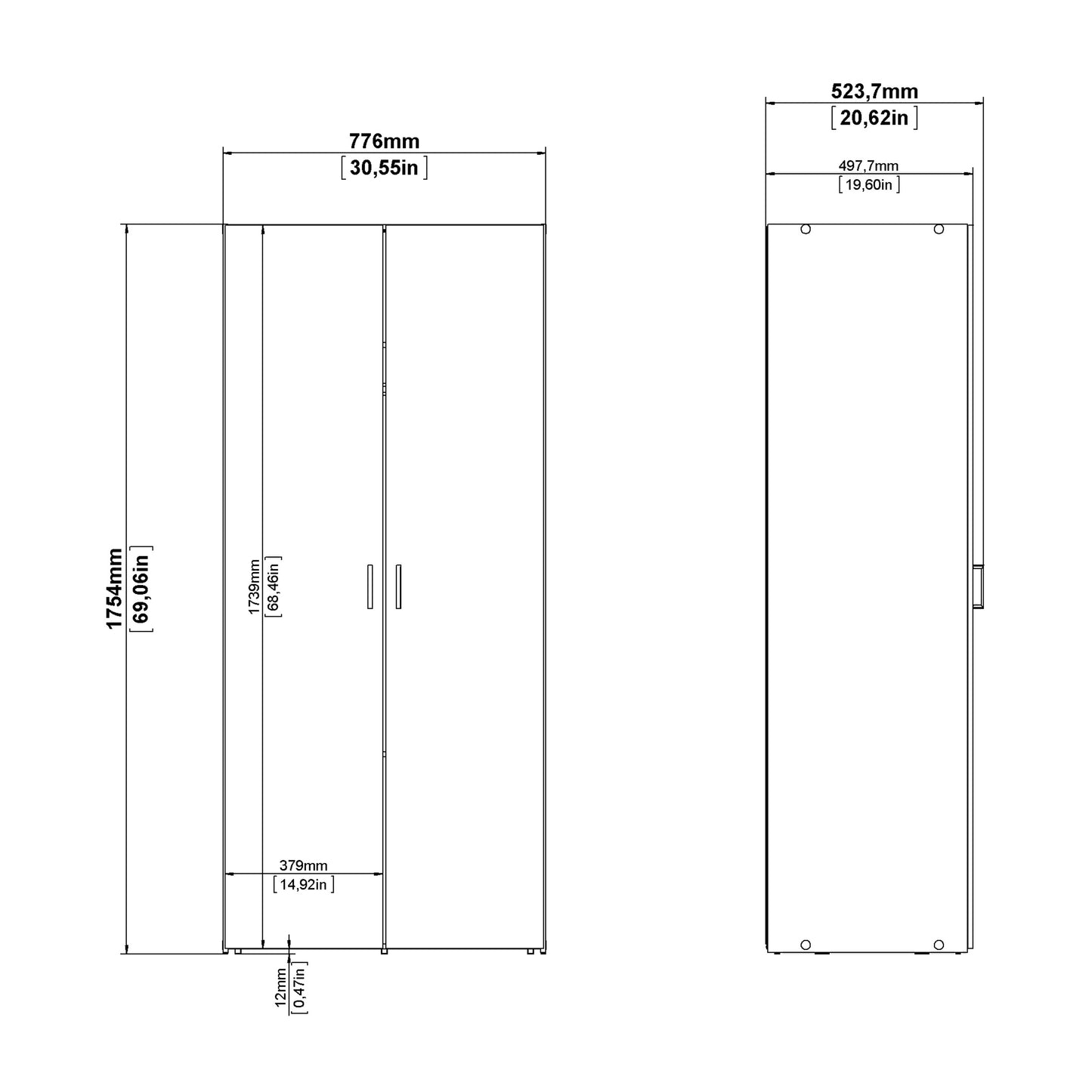 space wardrobe 2 doors white 1750