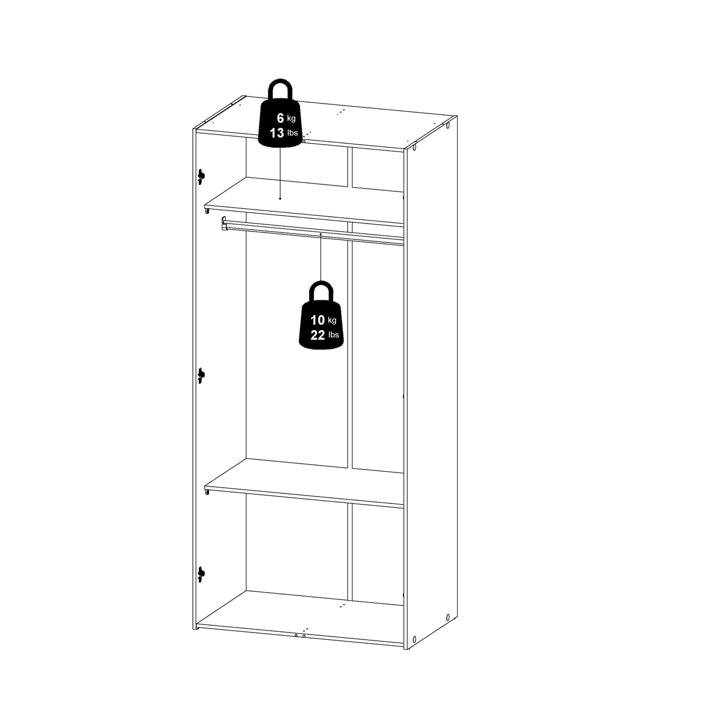 space wardrobe 2 doors white 1750