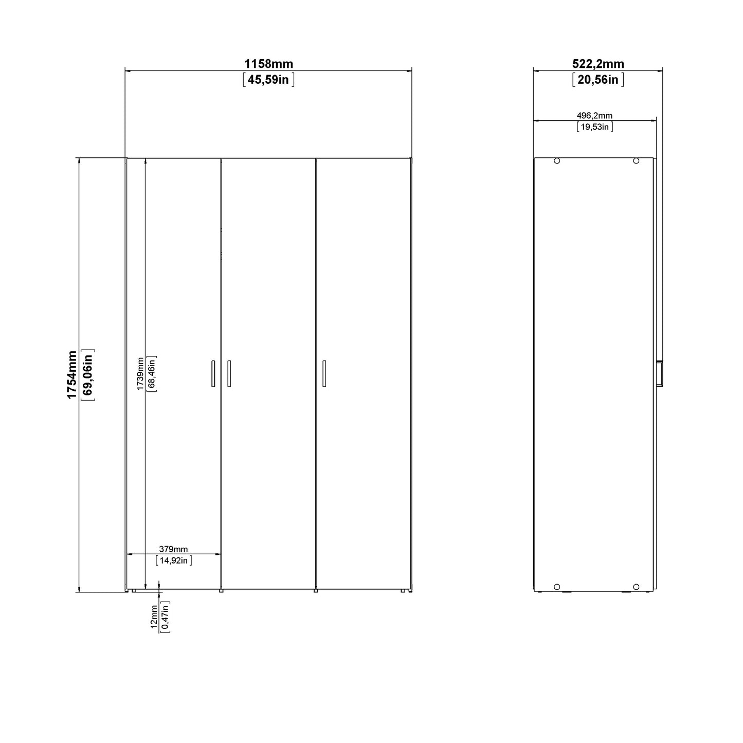 space wardrobe 3 doors white 1750