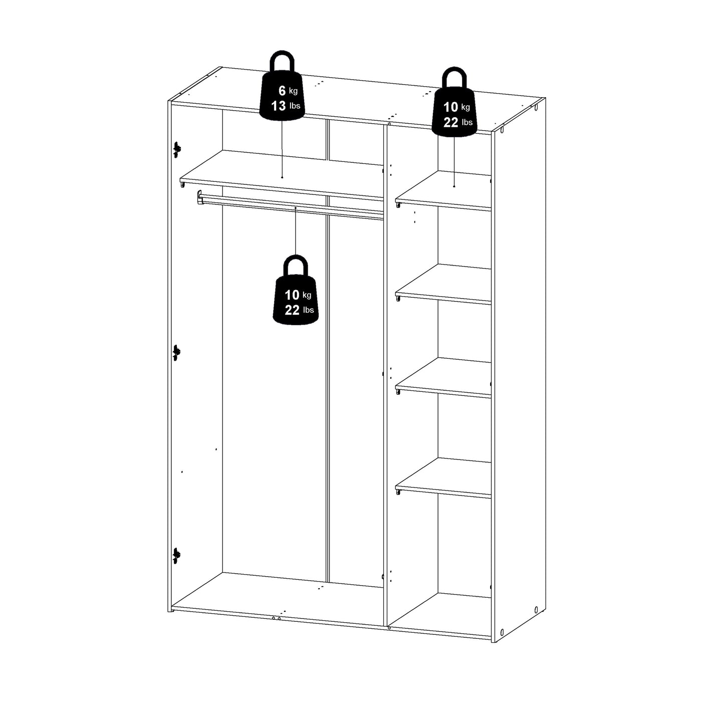 space wardrobe 3 doors white 1750