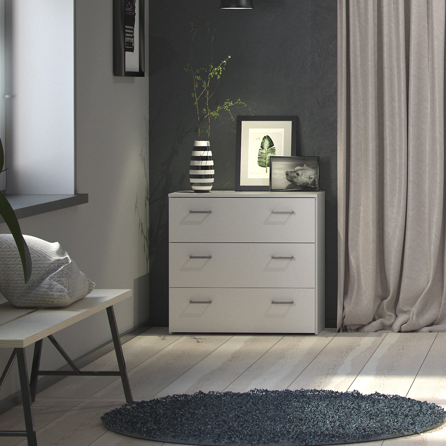 space chest of 3 drawers in white