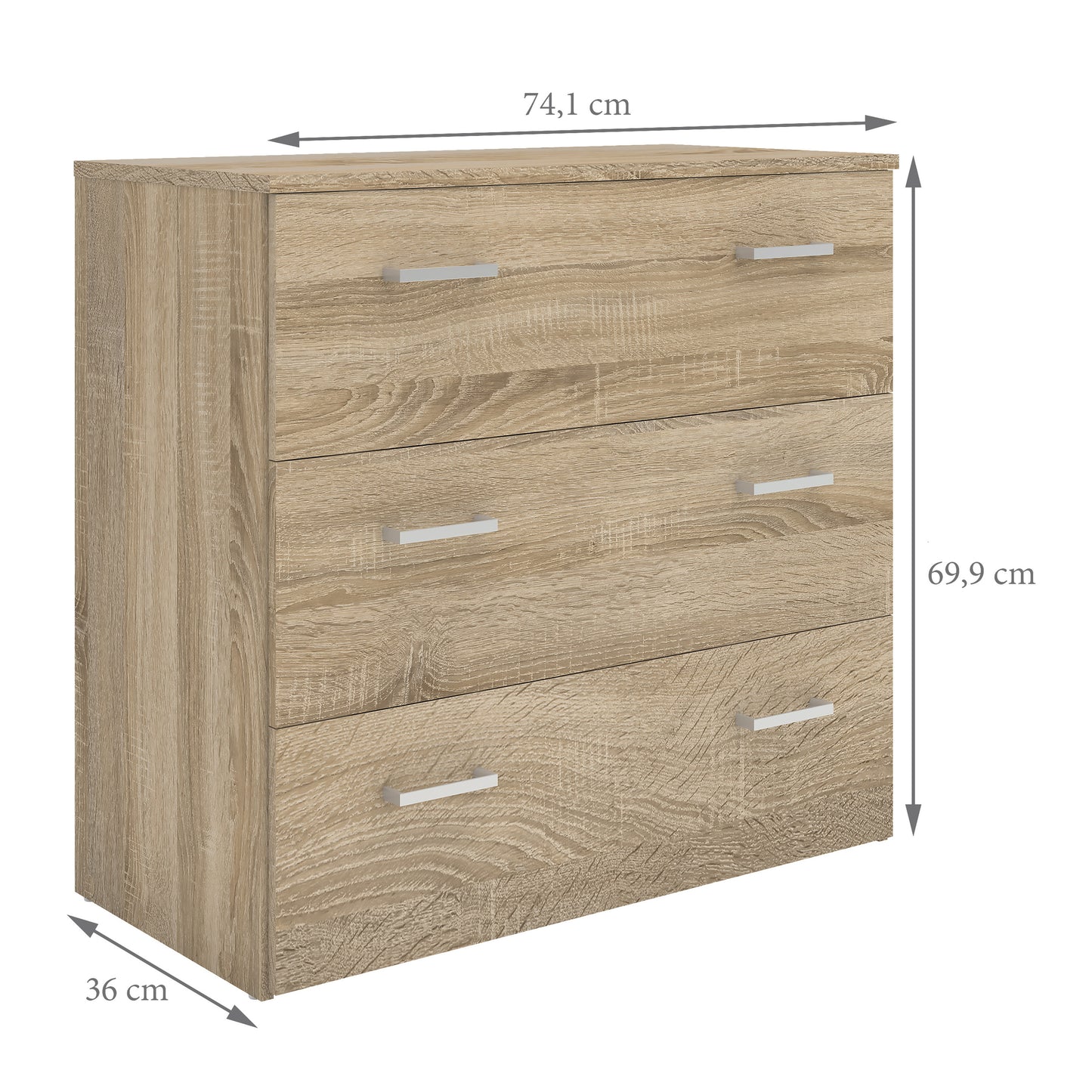 space chest of 3 drawers in oak