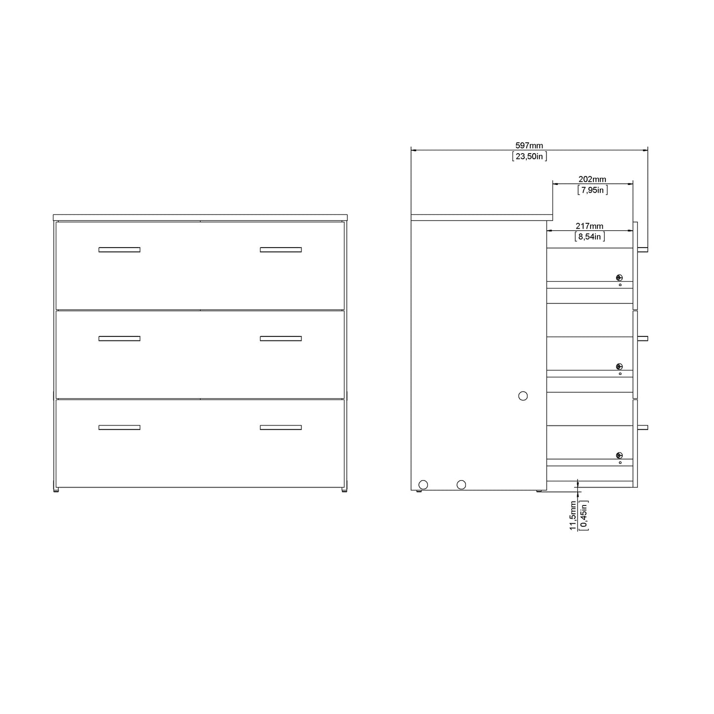 space chest of 3 drawers in oak