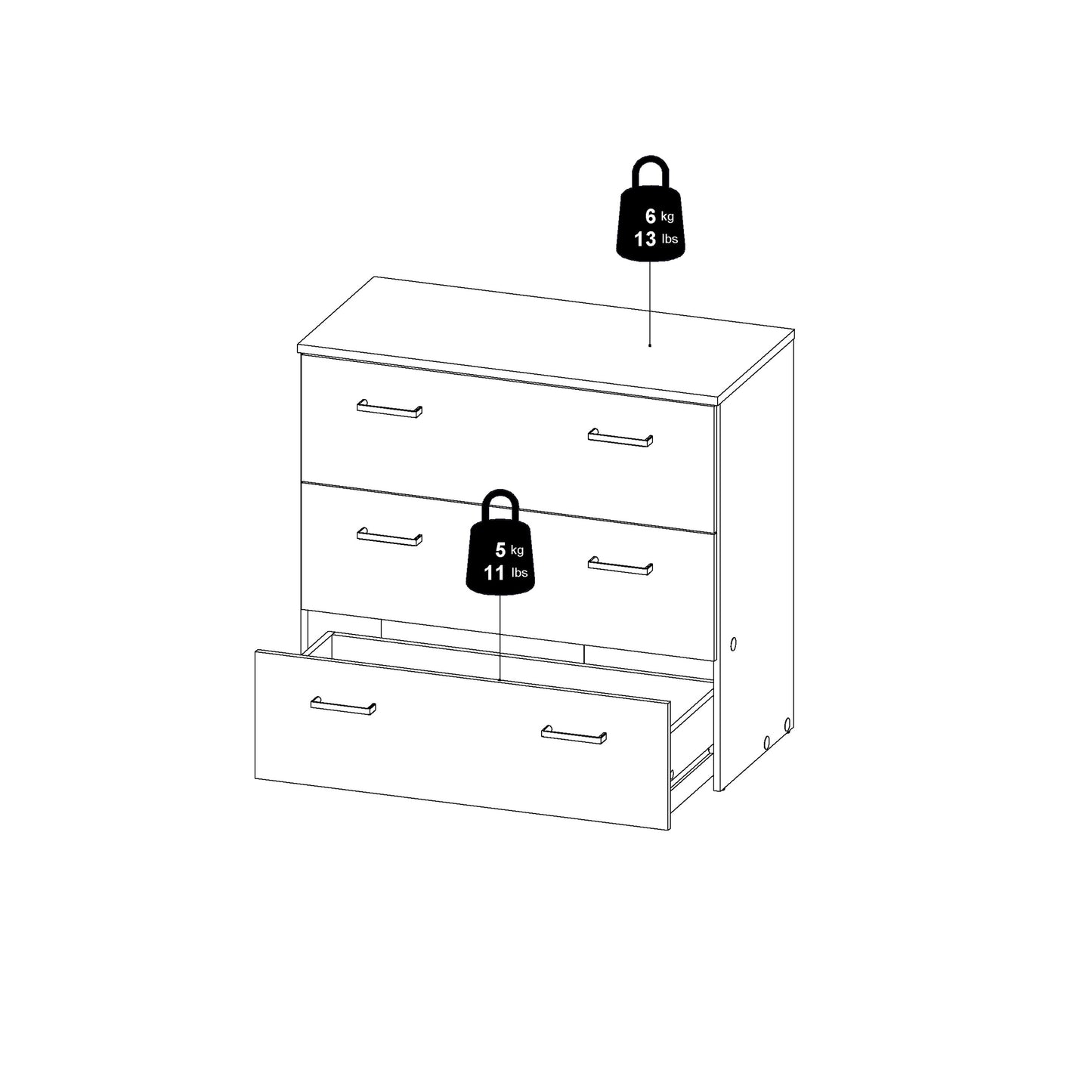 space chest of 3 drawers in oak
