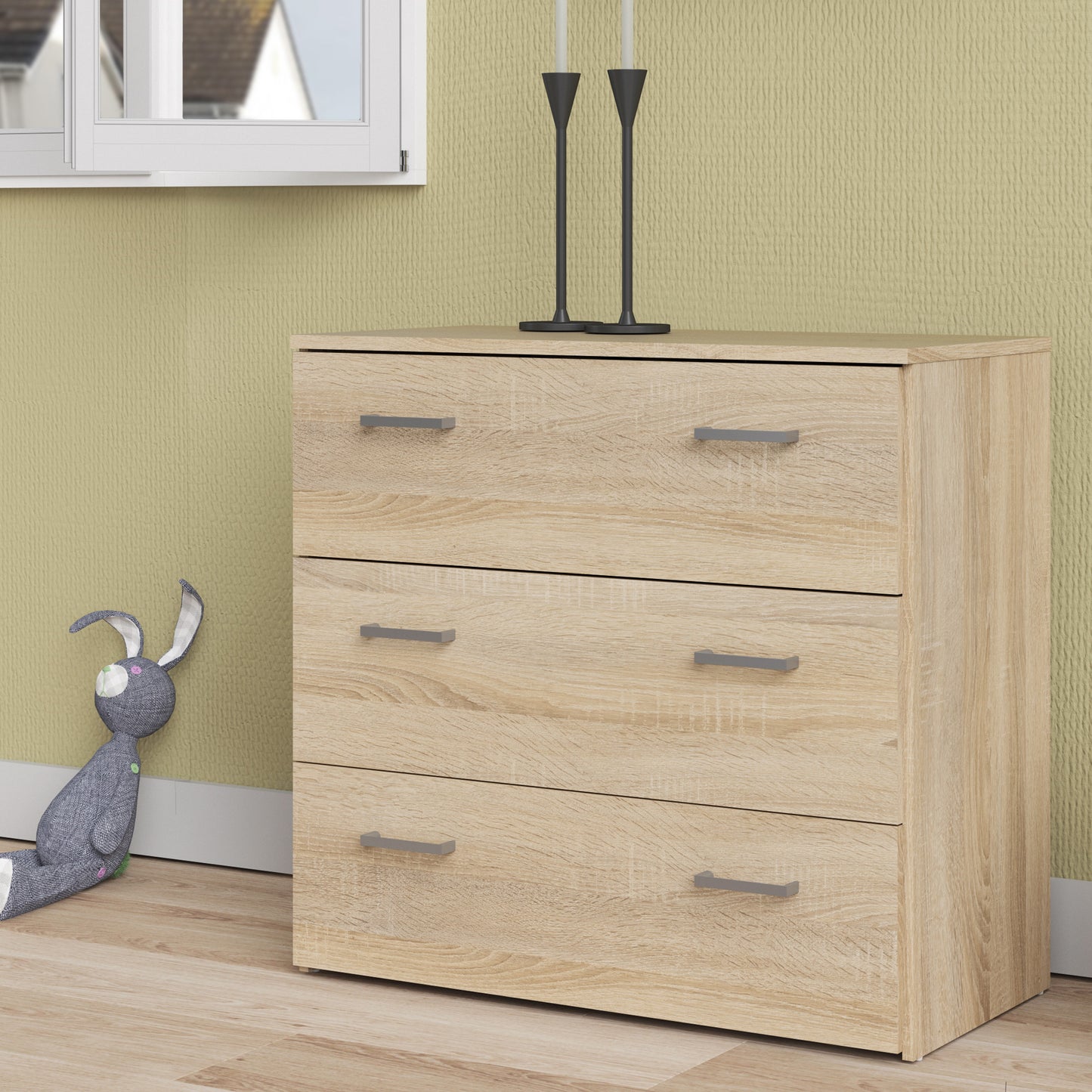 space chest of 3 drawers in oak