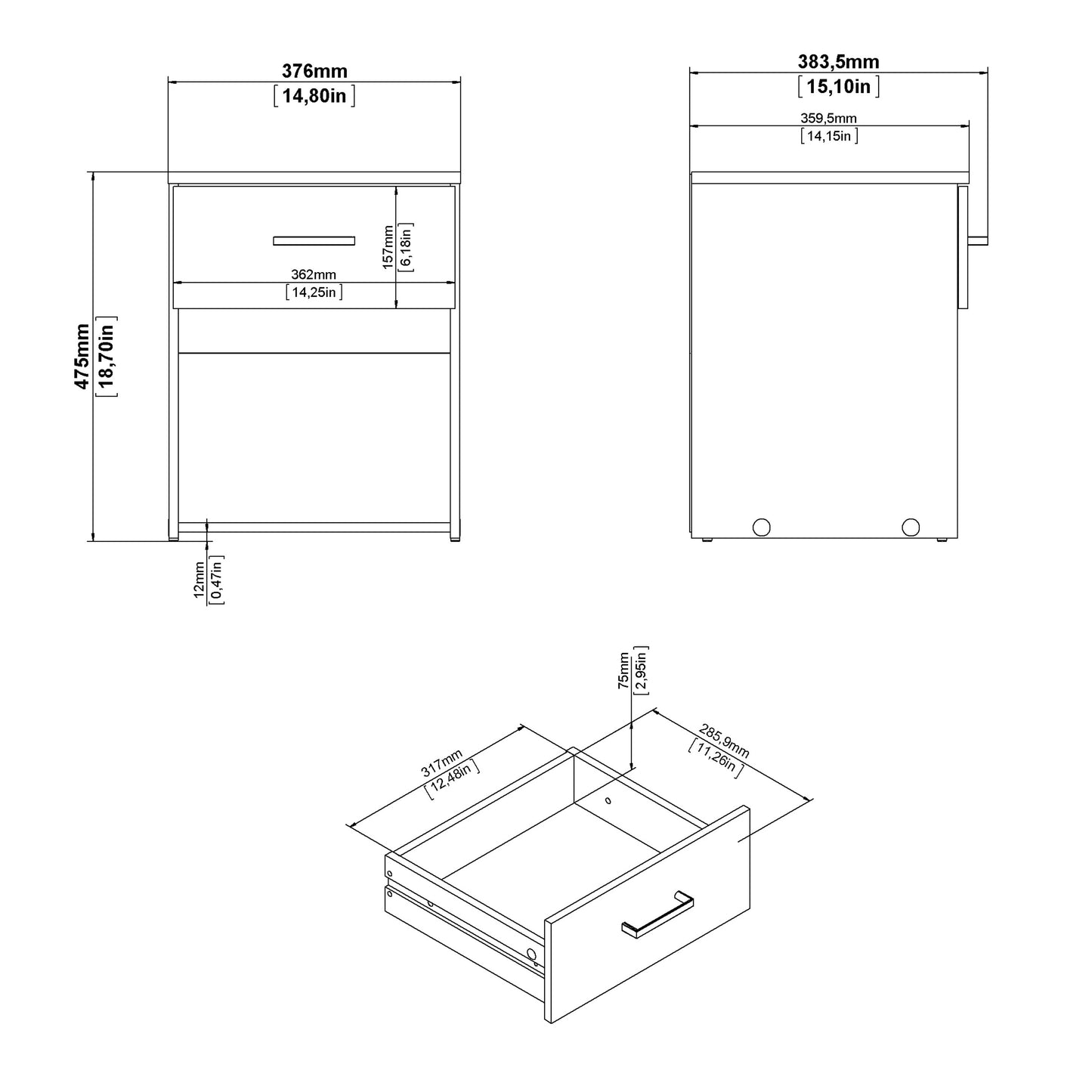 space bedside 1 drawer in oak
